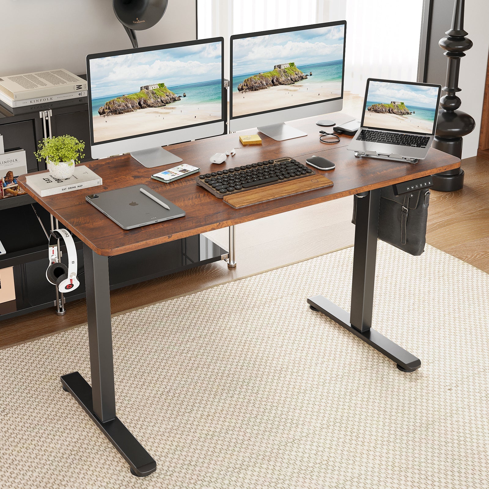 STARY Electric Standing Desk Adjustable Height Sit Stand Home Office Desk with Splice Board