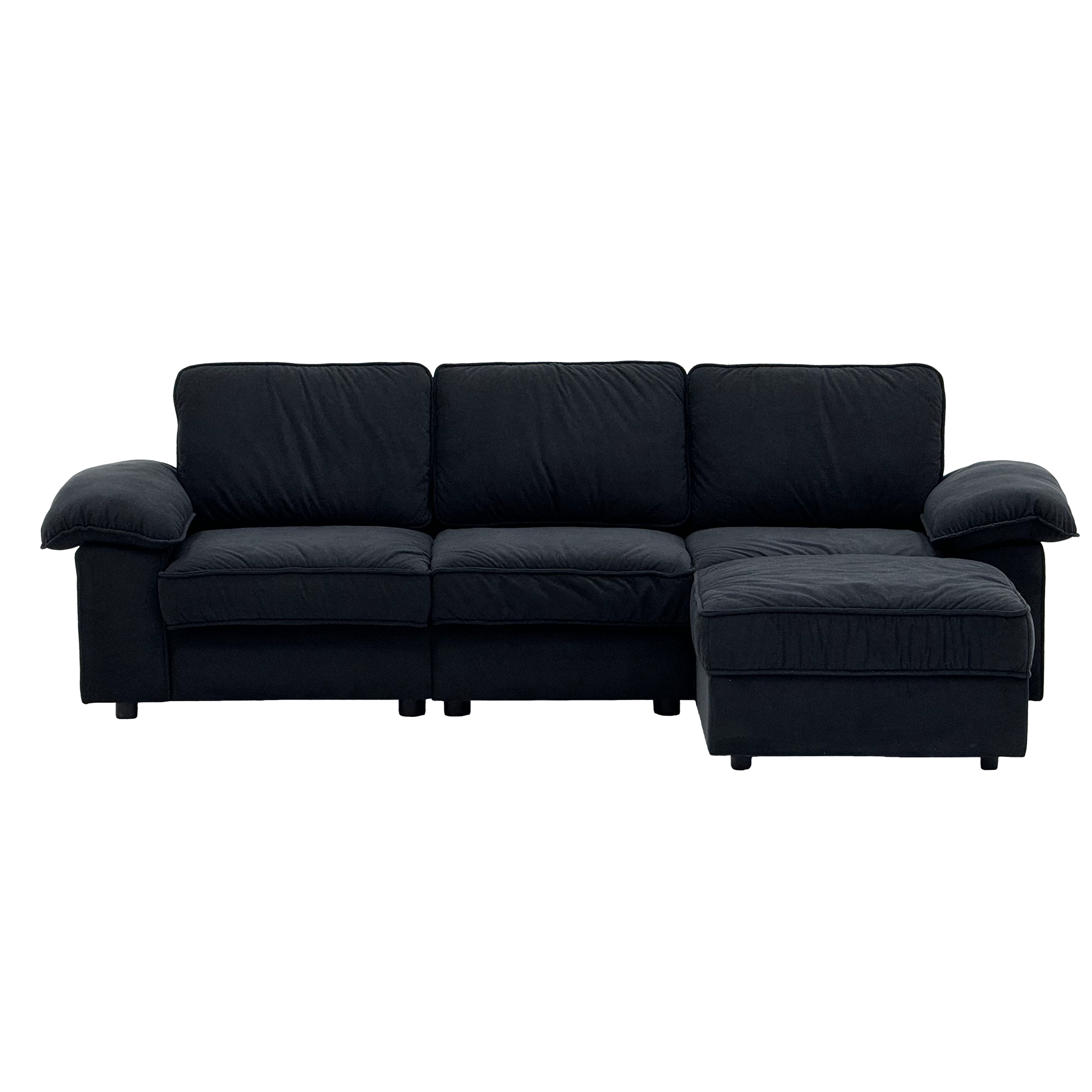 FX-P20M-3S0-BK (3S&Ottoman SOFA)105.5inch Upholstered L-Shaped Sectional Sofa with Storage , Modern Fabric Couch with Deep Cushions, Space-Saving Sofa for Apartment & Living Room