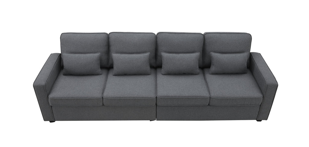 [VIDEO provided] [New] 104' 4-Seater Modern Linen Fabric Sofa with Armrest Pockets and 4 Pillows,Minimalist Style Couch for Living Room, Apartment, Office,3 Colors