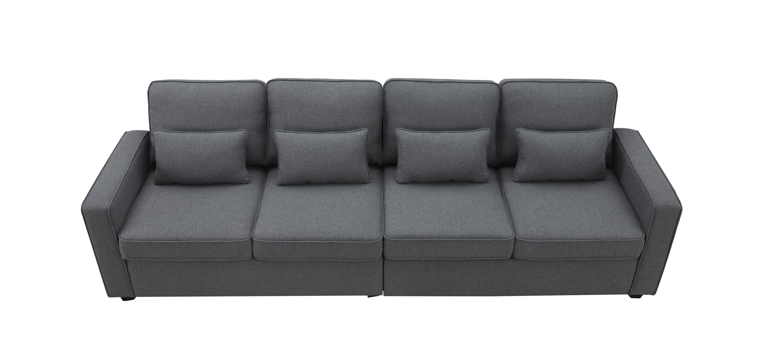 [VIDEO provided] [New] 104' 4-Seater Modern Linen Fabric Sofa with Armrest Pockets and 4 Pillows,Minimalist Style Couch for Living Room, Apartment, Office,3 Colors