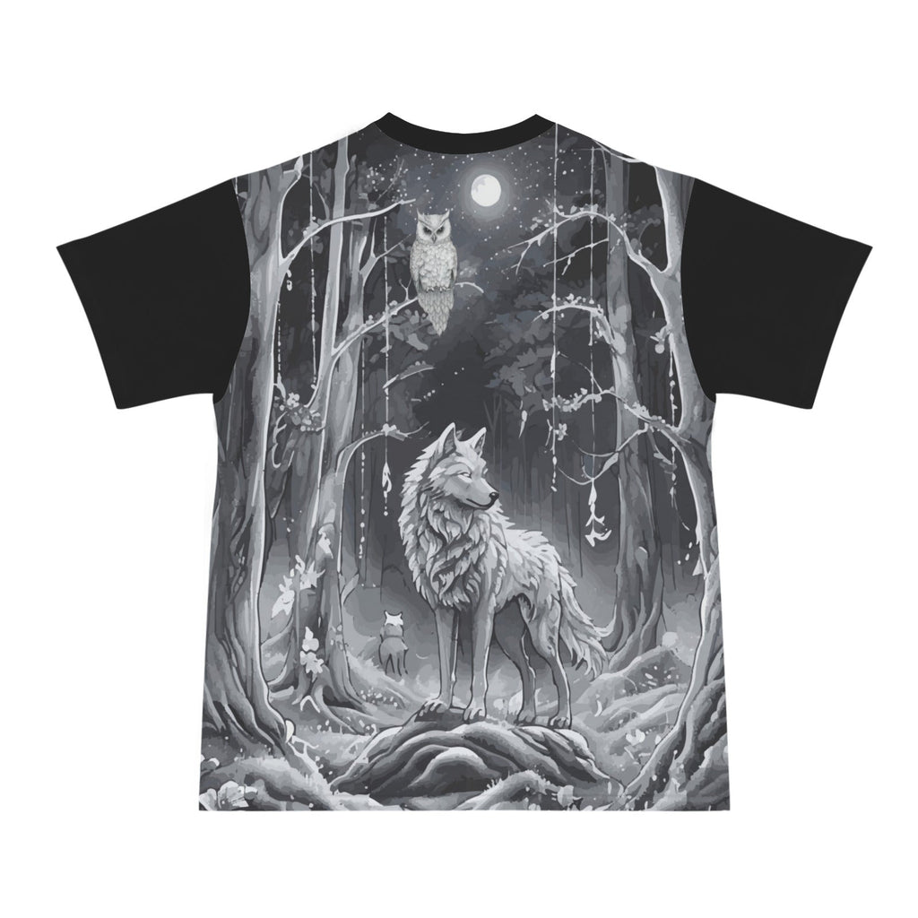 Men's Wolf in Moonlit Forest All Over Print Ribbed Collar T-Shirt