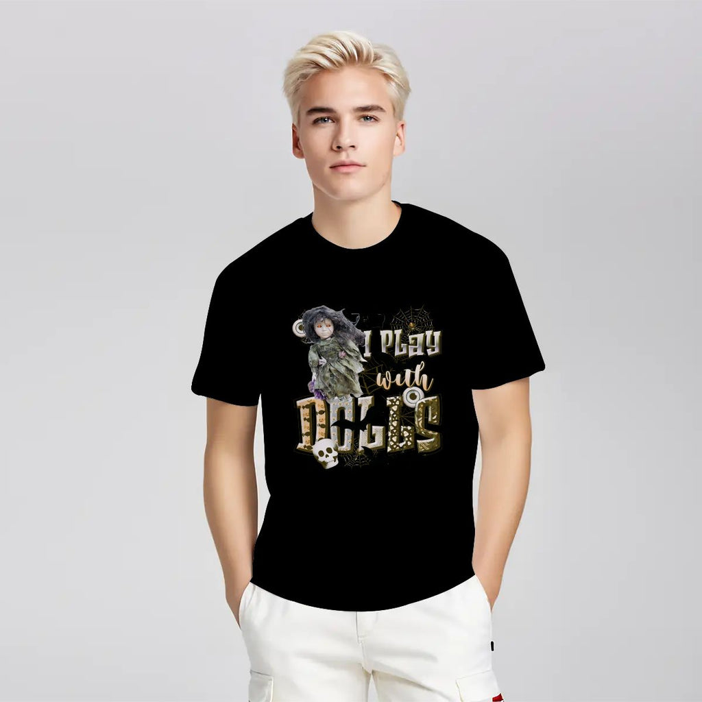 I Play with Dolls Scary Halloween Gildan 5000 Unisex Cotton T-shirt
