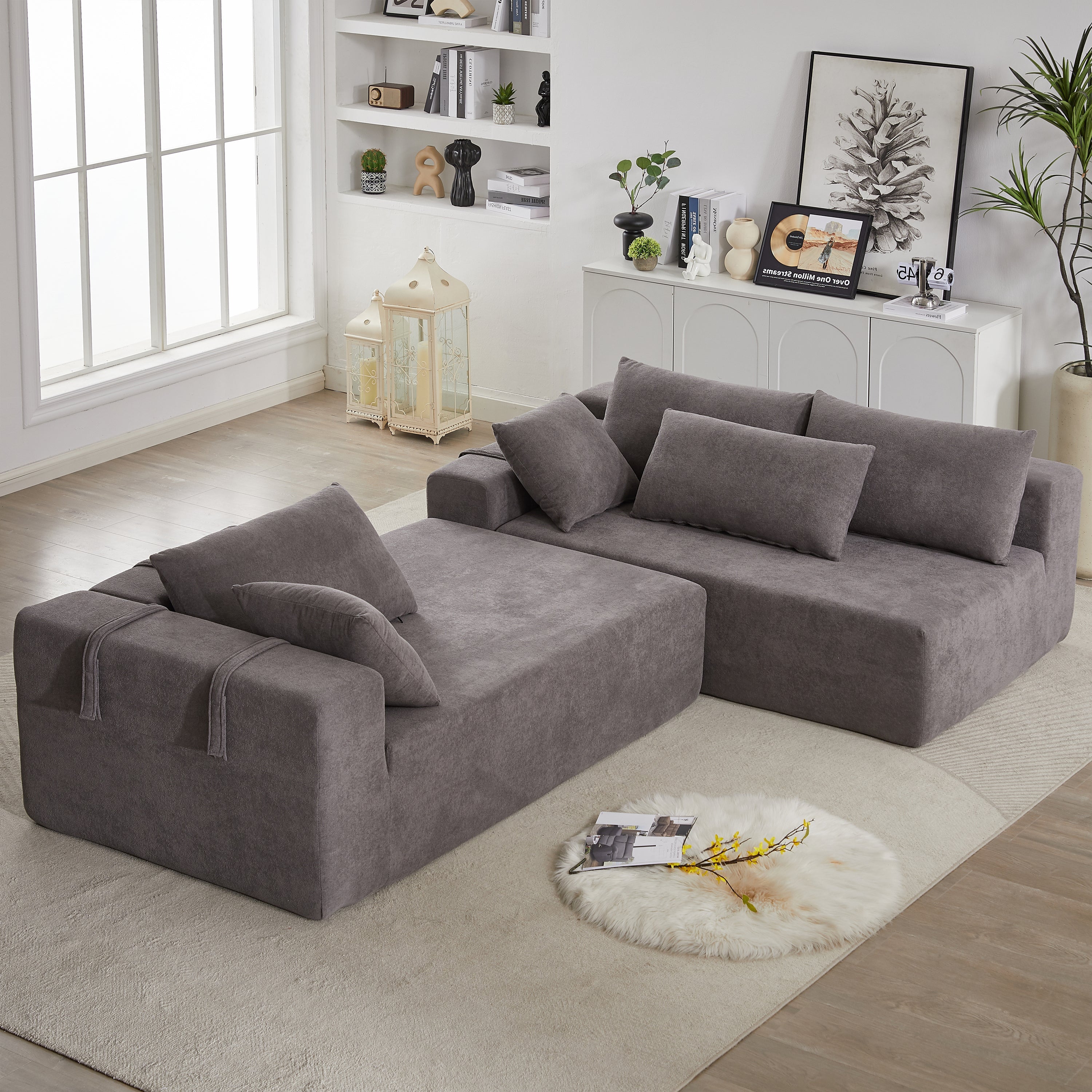 Modern Chenille Upholstered Sectional Sofa Couch Set,Modular 108' L Shaped Sectional Living Room Sofa Set With 6 Pillows,Free Combination Sofa Couch for Living Room,Bedroom(Right Chaise)W834P240002