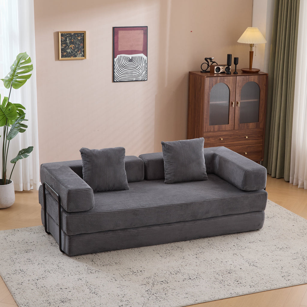 Floor Couch,Compression Sofa,Convertible Floor Sofa Bed-with Pillow Back Support Armrest,Comfy Futon Couch Lounge Sleeper Bed,Corduroy Fabric,for Living Room Bedroom (dark grey)