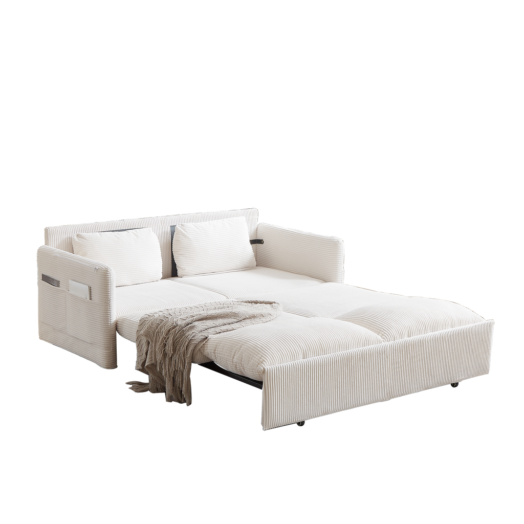MH'' 64.5 Inch Sleeper Sofa Bed  3-in-1 Adjustable Sleeper with Pullout Bed   2 Pillows and Side Pockets  Soft Corduroy Convertible Sleeper Sofa Bed for Living Room Bedroom Apartment Office