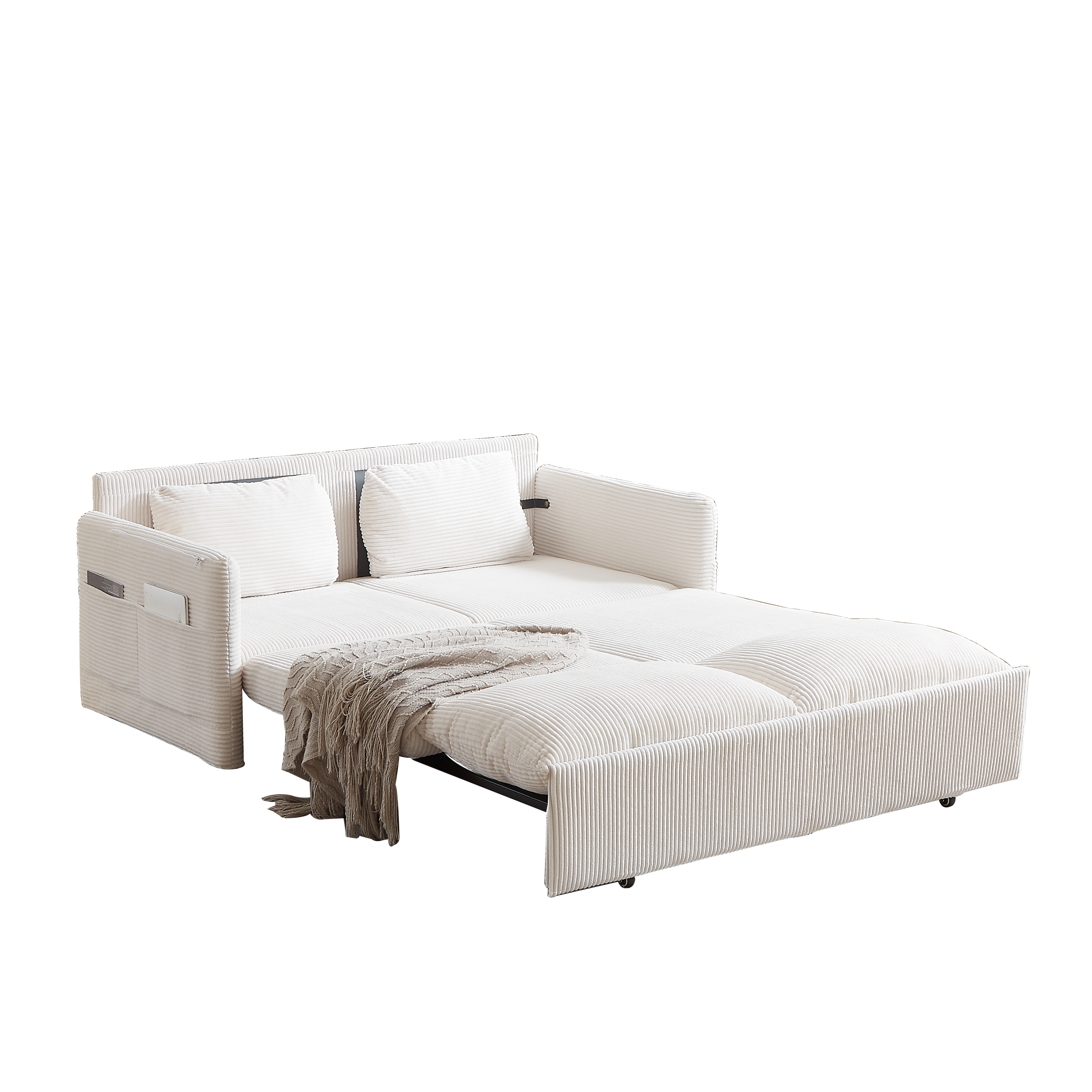 MH'' 64.5 Inch Sleeper Sofa Bed  3-in-1 Adjustable Sleeper with Pullout Bed   2 Pillows and Side Pockets  Soft Corduroy Convertible Sleeper Sofa Bed for Living Room Bedroom Apartment Office