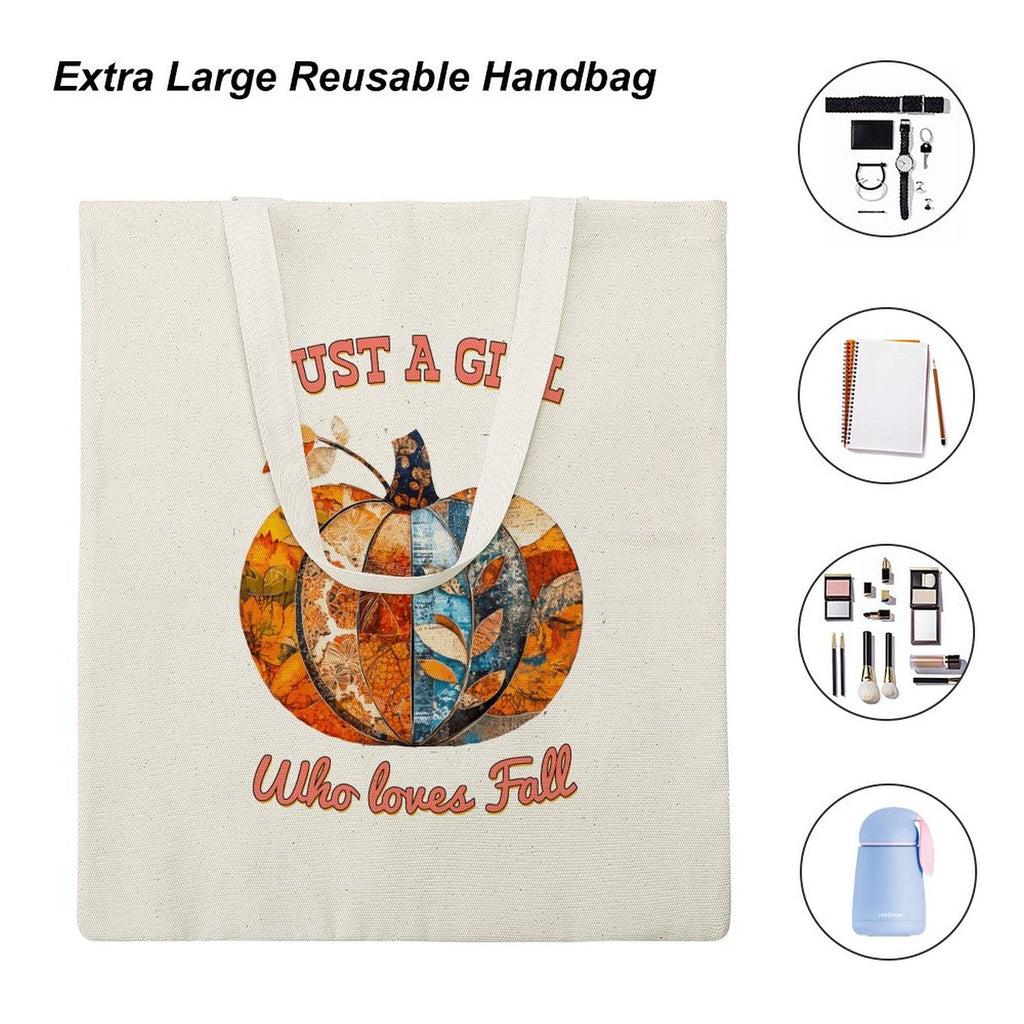 Just a Girl Who Loves Fall Pumpkins Canvas Tote Bag - 13.4" x 15.8"