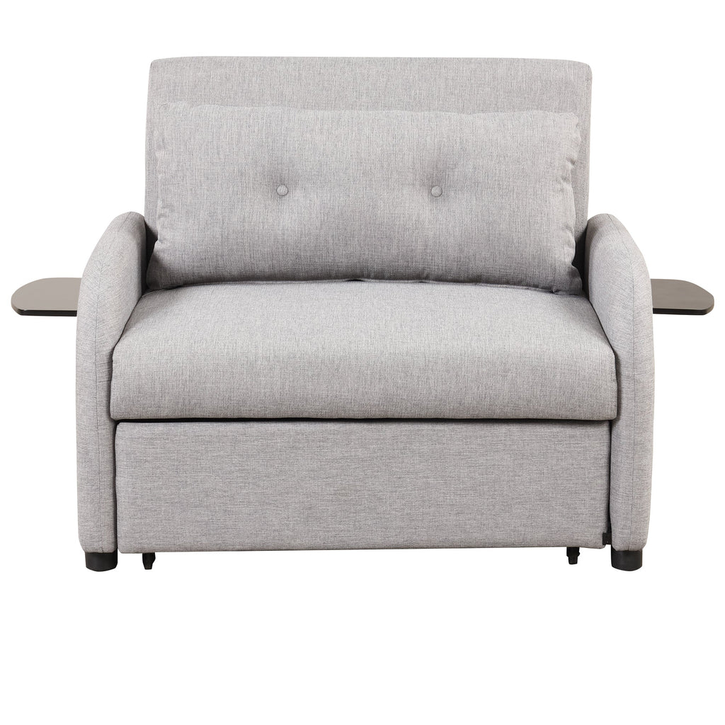 3-in-1 Pull Out Sofa Sleeper with Wing Table and USB Charge, Gray Linen, Iron Frame, 36.2-71.7'D x 42.9'W x 35.8'H