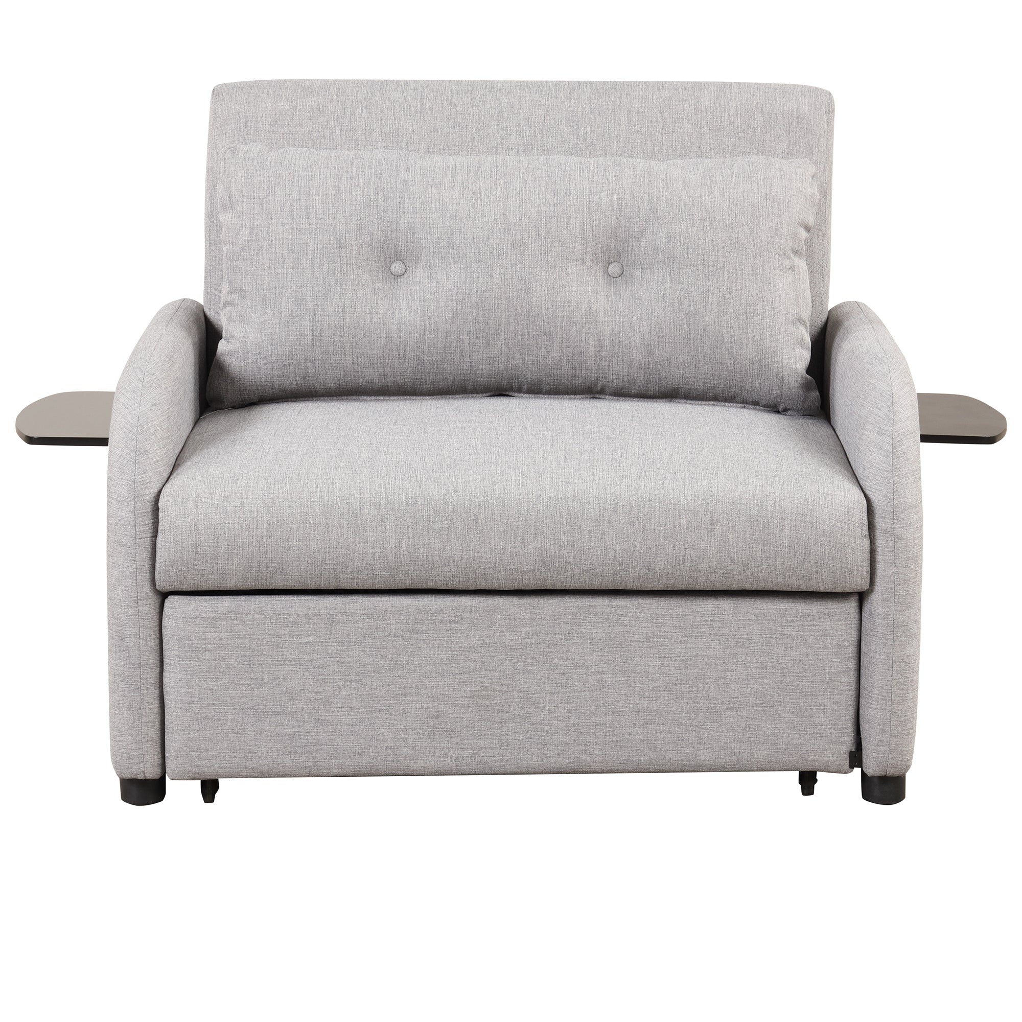 3-in-1 Pull Out Sofa Sleeper with Wing Table and USB Charge, Gray Linen, Iron Frame, 36.2-71.7'D x 42.9'W x 35.8'H
