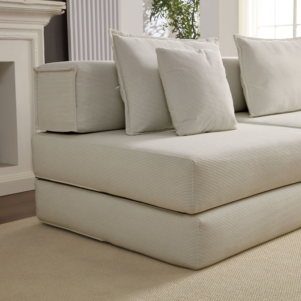 Oversized Upholstered Sectional Sofa Couch Set, Modular 118.2 ' L Shaped Floor Living Room Sofa Set With 6 Pillows, DIY Combination Sofa Couch for living rooms, apartments,bedrooms, Light Grey