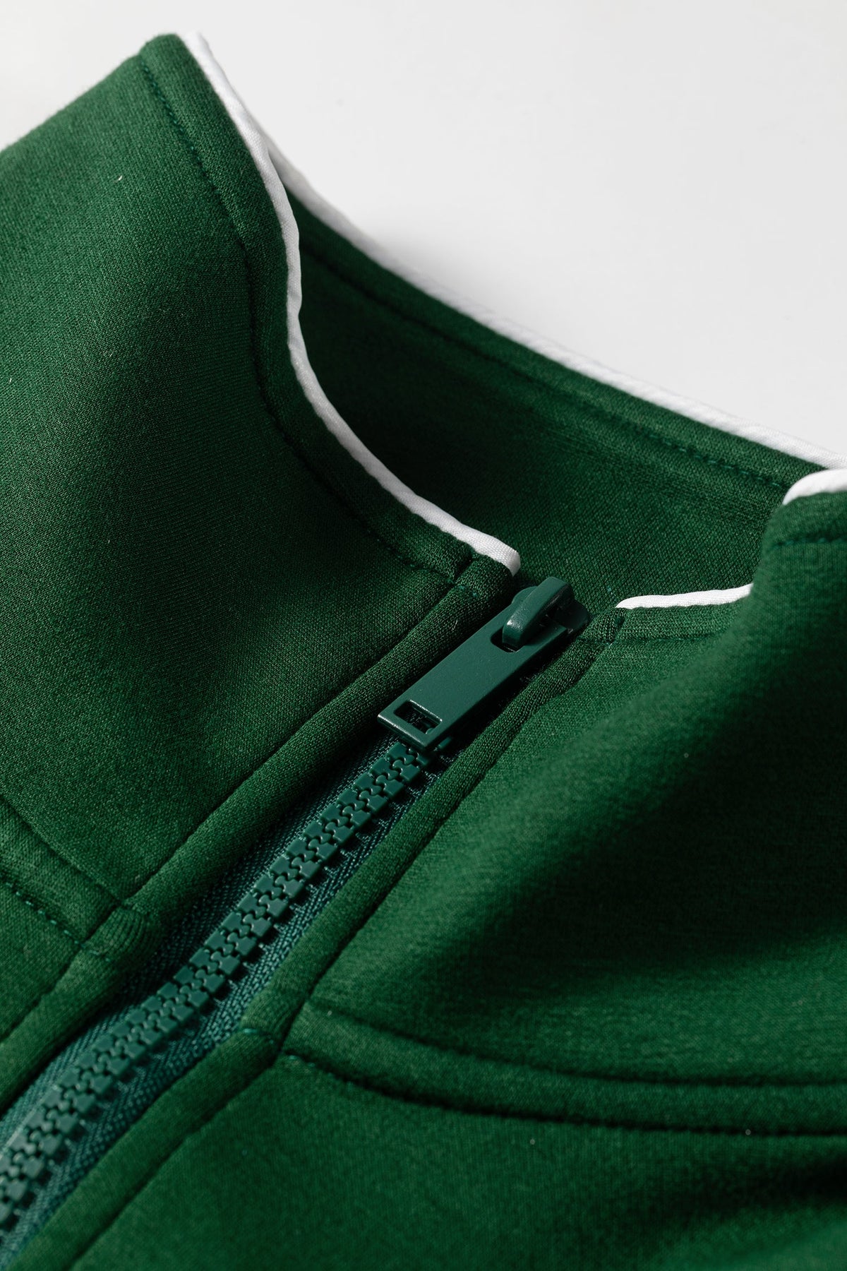 Solid Contrast Trim Zip-Up Mock Neck Sweatshirt