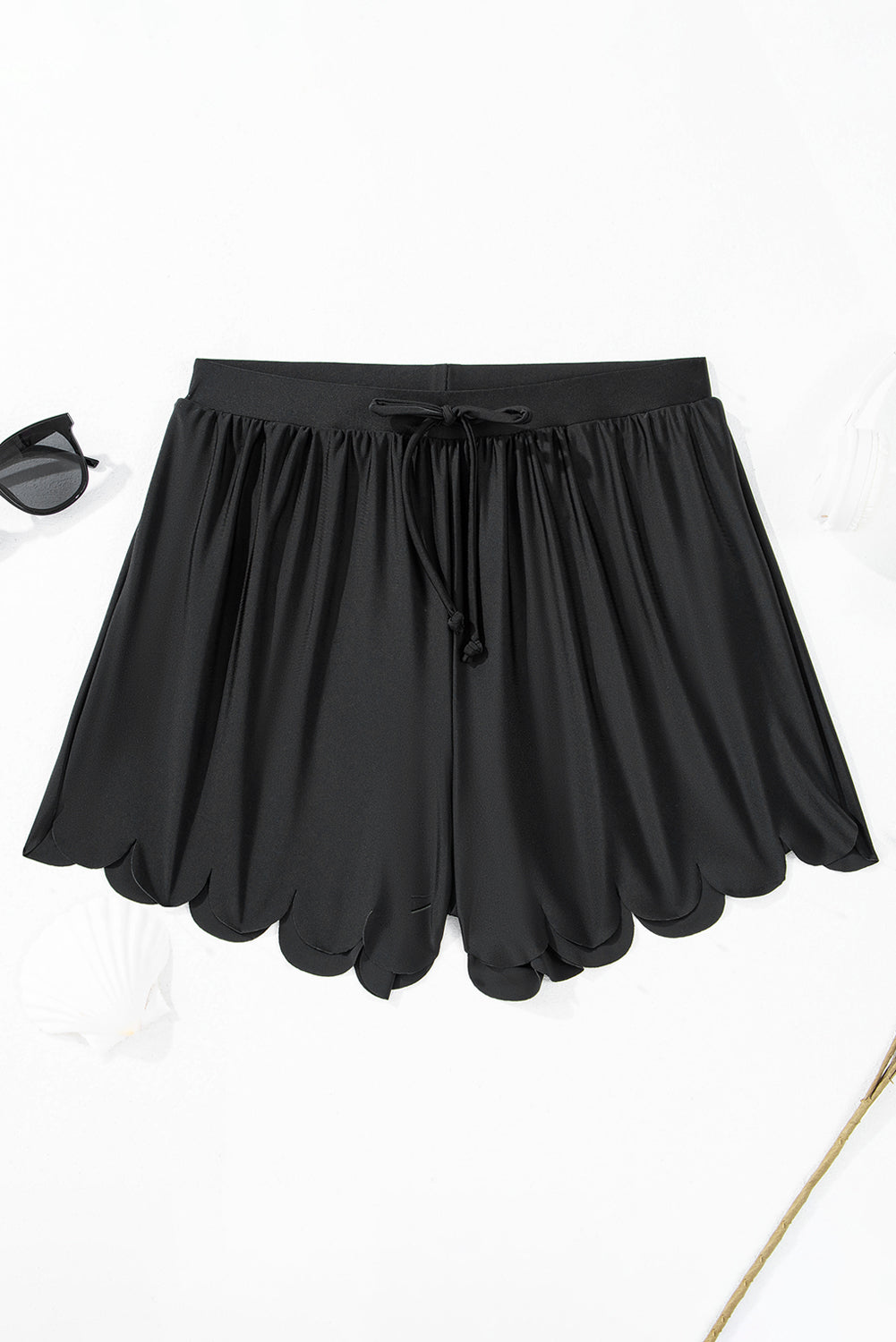 Scalloped Trim High Waist Beach Shorts