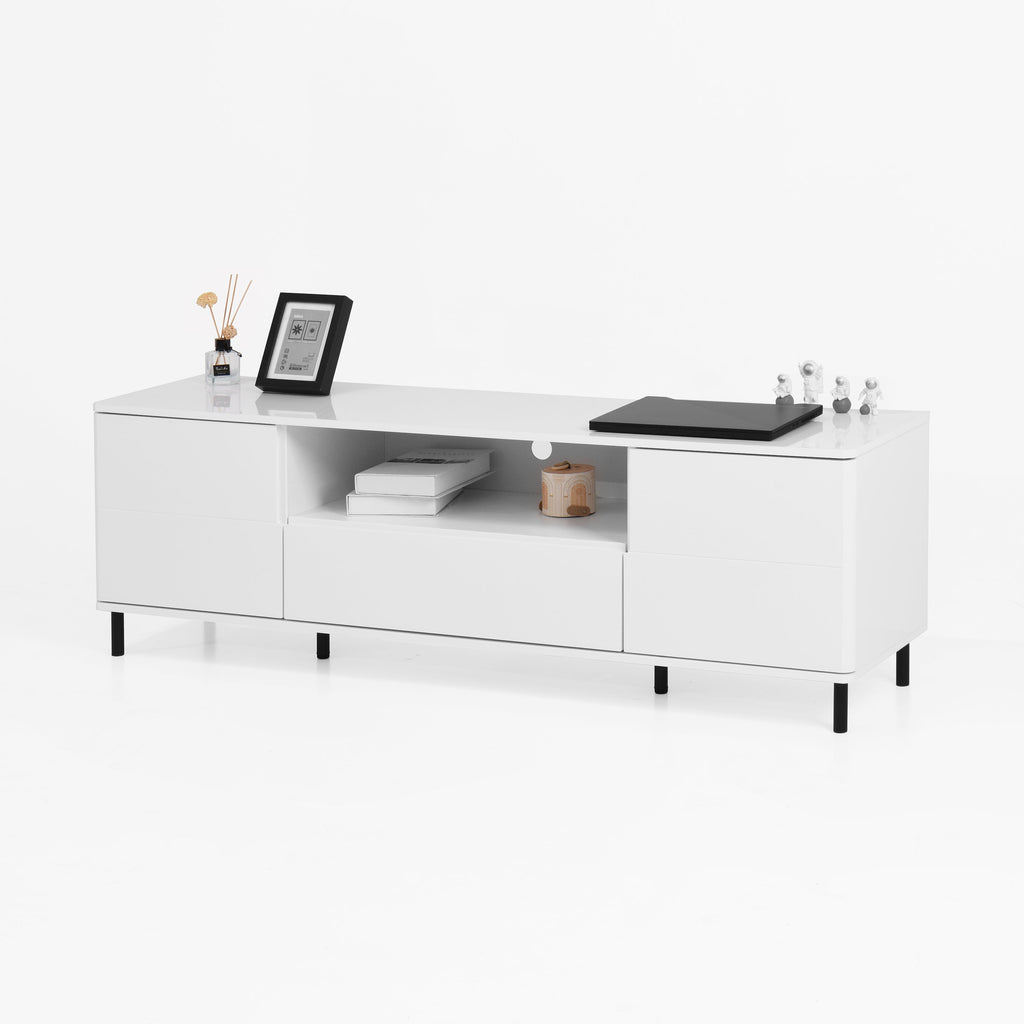 High Gloss Panel Modern TV Console, TV Stand, Entertainment Center with Storage Shelves,TV Cabinet for Living Room, Bedroom, Cloud White 63x15.74x19.68 inch