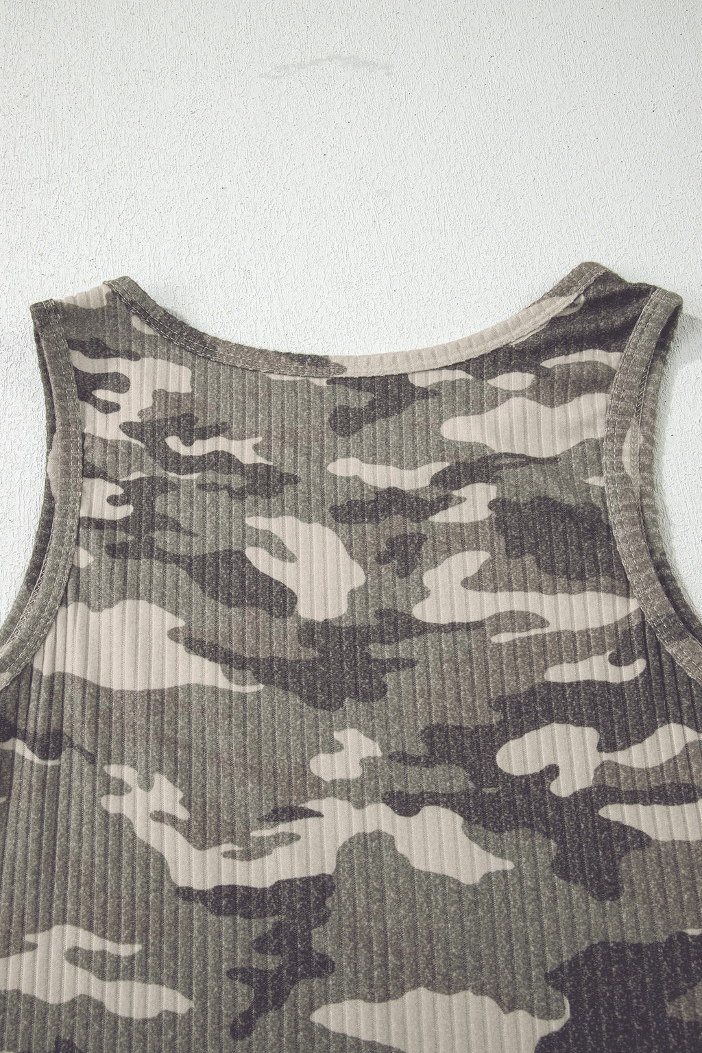 Camo Ribbed Knit Scoop Neck Tank Top