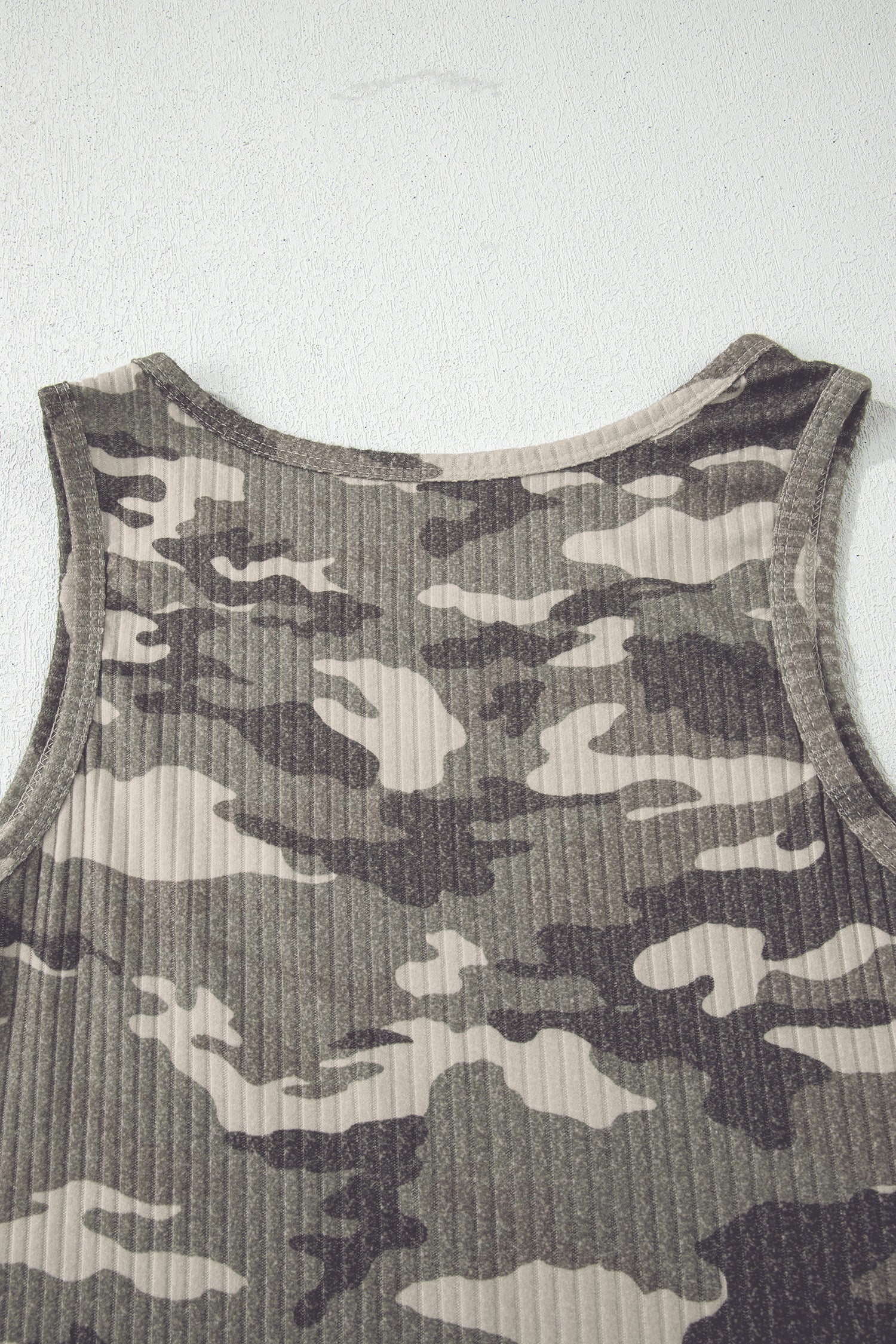 Camo Ribbed Knit Scoop Neck Tank Top