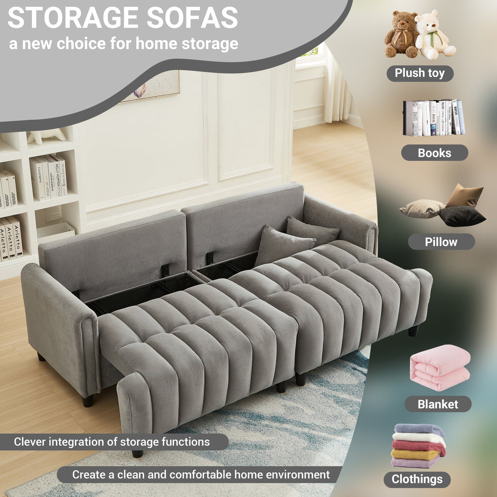 83'' Futon Sofa Bed, Polyester Fabric Comfy Futon Couch Bed with 2 Square Pillows, Convertible Sleeper Sofa with Adjustable Backrest,  Modern Loveseat Sleeper for Living Room, Gray