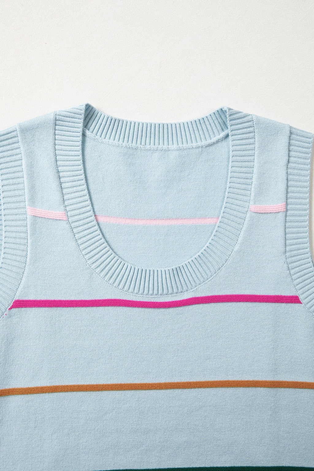 Stripe Ribbed Trim Sleeveless Sweater Knit Tank