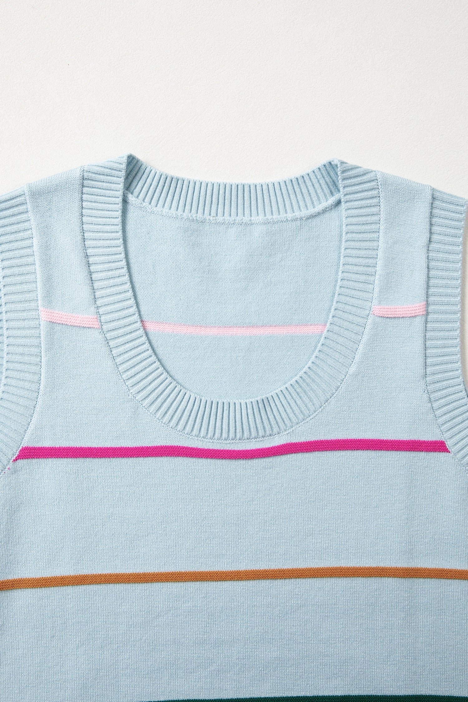 Stripe Ribbed Trim Sleeveless Sweater Knit Tank