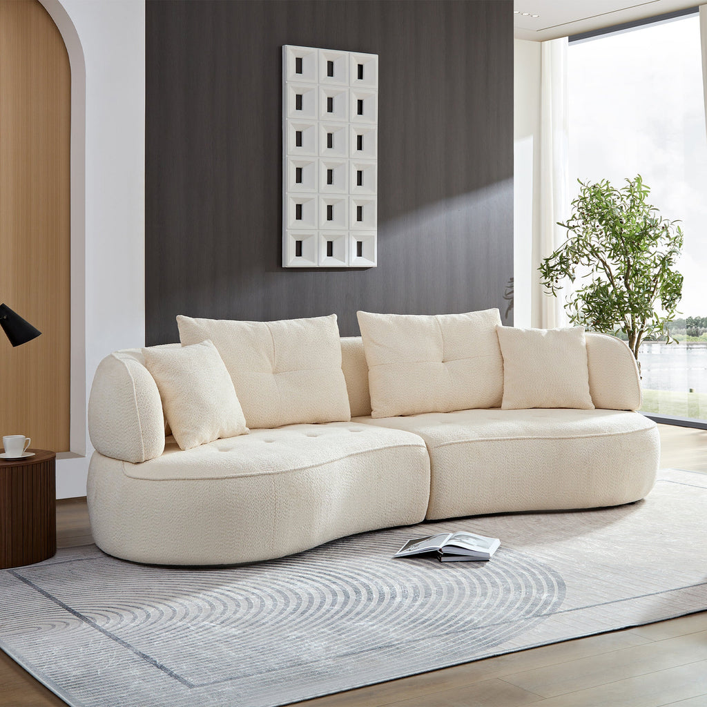 WKS7W 4-Seat Modular Sofa with Removable Pillows in White Durable Fabric and Solid Wood Frame