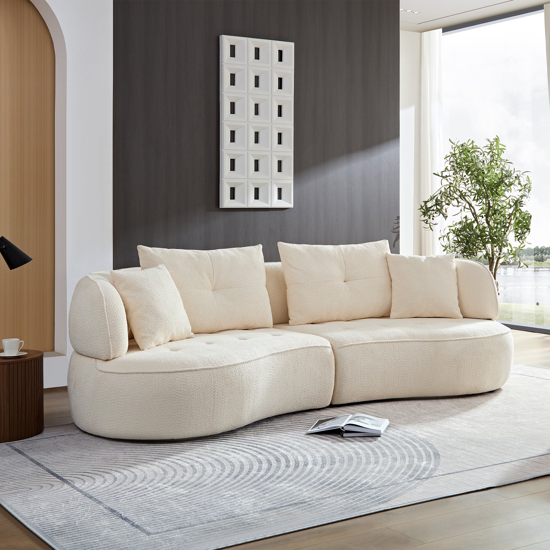 WKS7W 4-Seat Modular Sofa with Removable Pillows in White Durable Fabric and Solid Wood Frame
