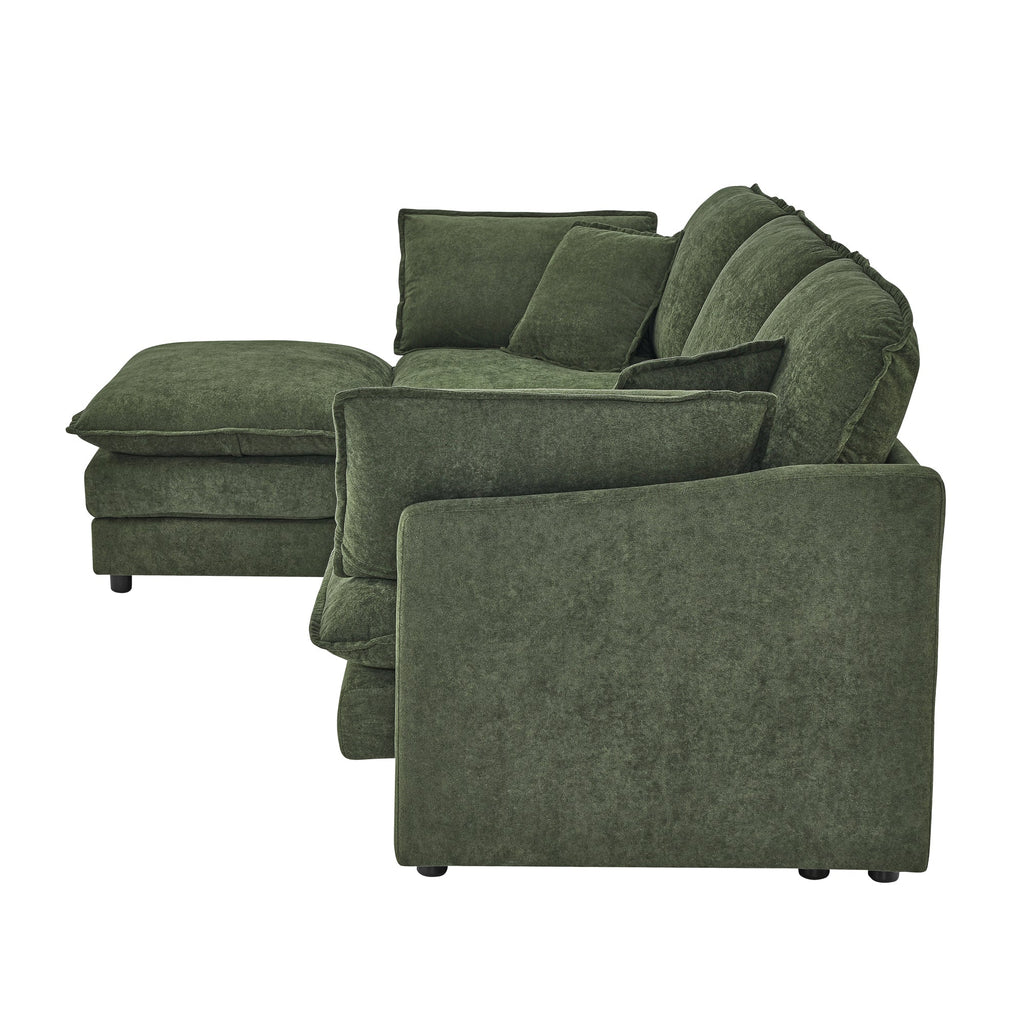 Modern Home Living Room L-Shaped Sectional Sofa Couches with Ottoman, Convertible Oversized 4 Seater Couch Towel Fabric, Green