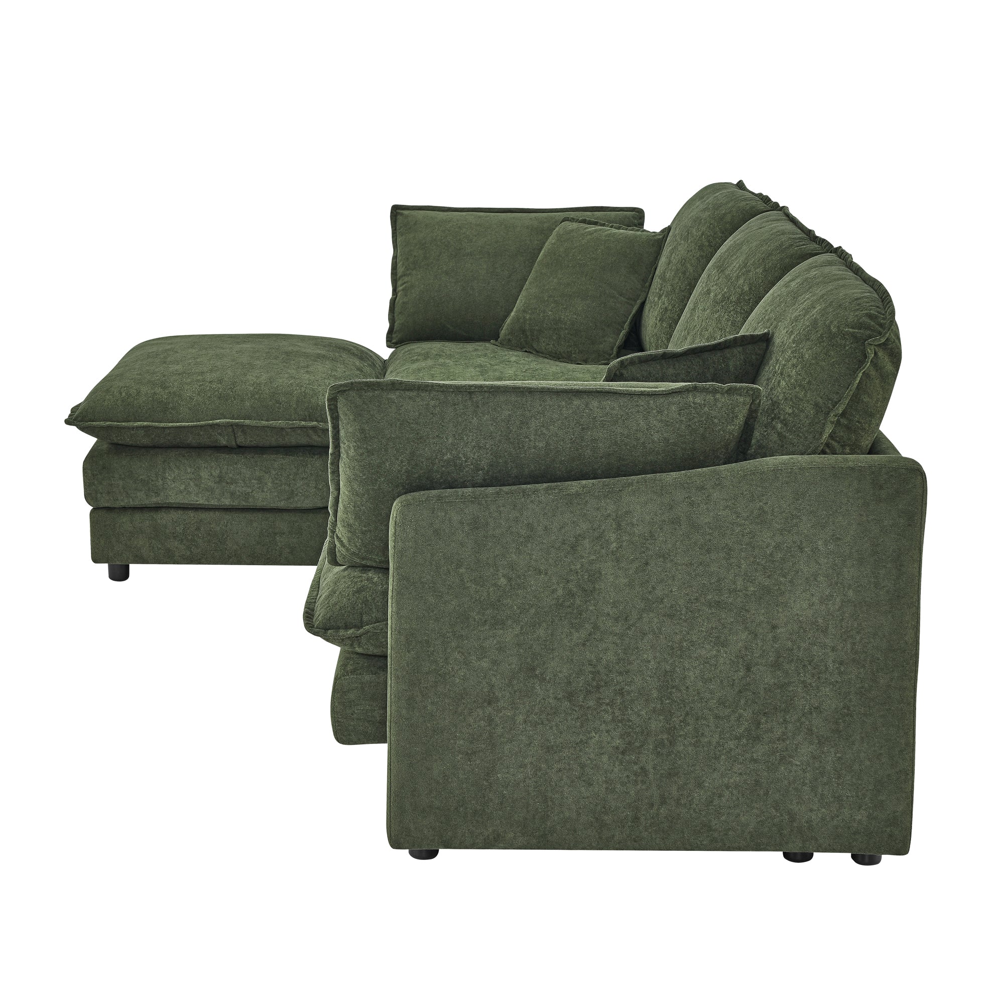 Modern Home Living Room L-Shaped Sectional Sofa Couches with Ottoman, Convertible Oversized 4 Seater Couch Towel Fabric, Green