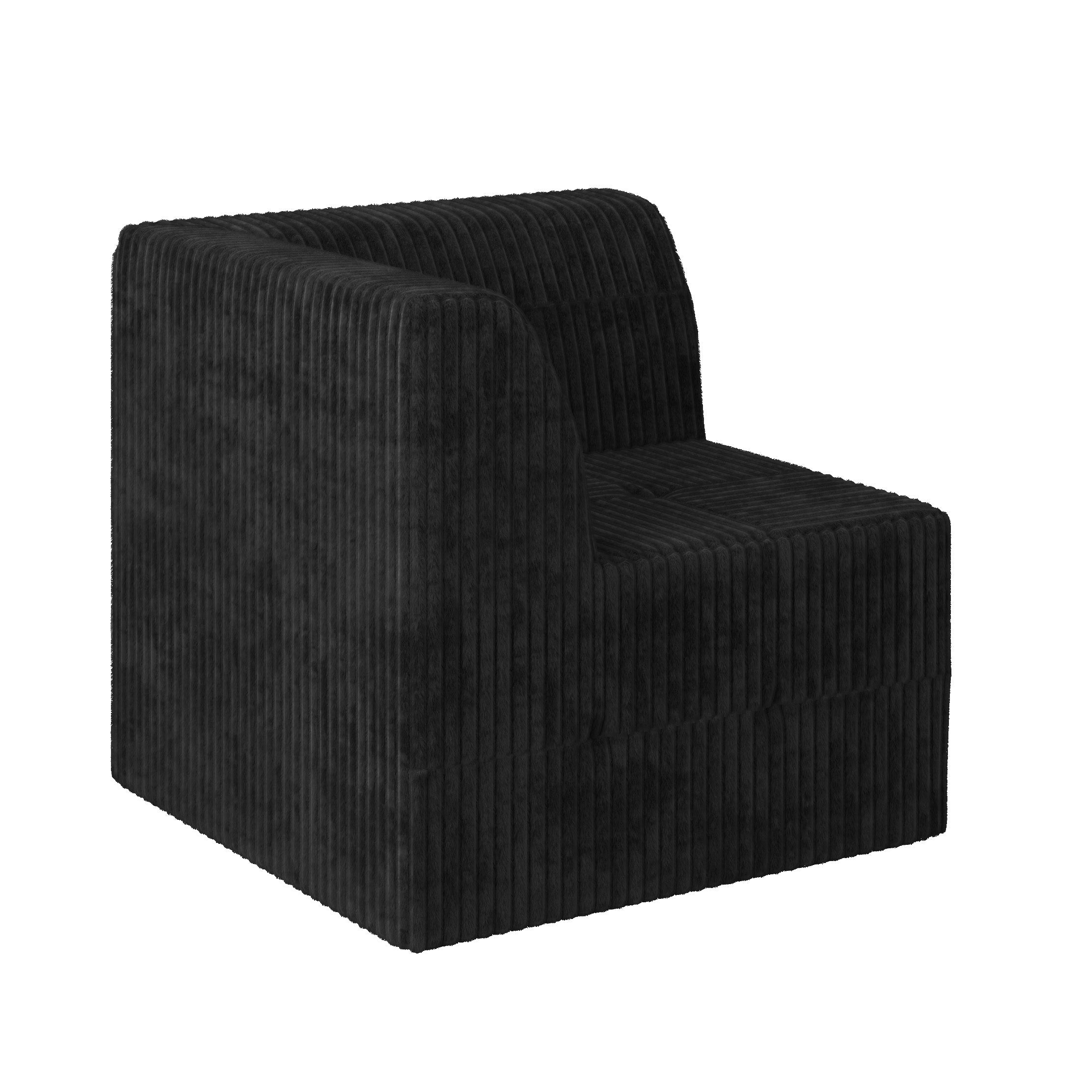 U shape Modular Sectional Sofa, Compressed Sectional Sofa Modern Minimalist Style Corduroy Couch, Sleeper Sofa for Living Room, Bedroom, Comfy Compressed Sofa Couch Space-Efficient Design-black
