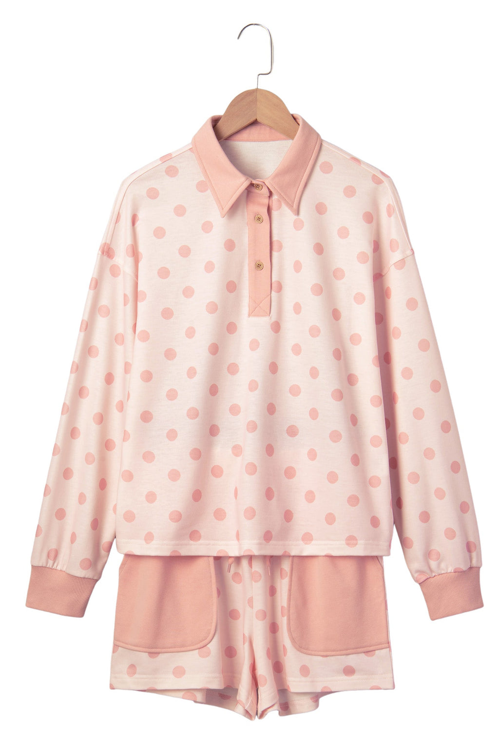 Polka Dot Polo Pullover & Elastic Waist Shorts Set