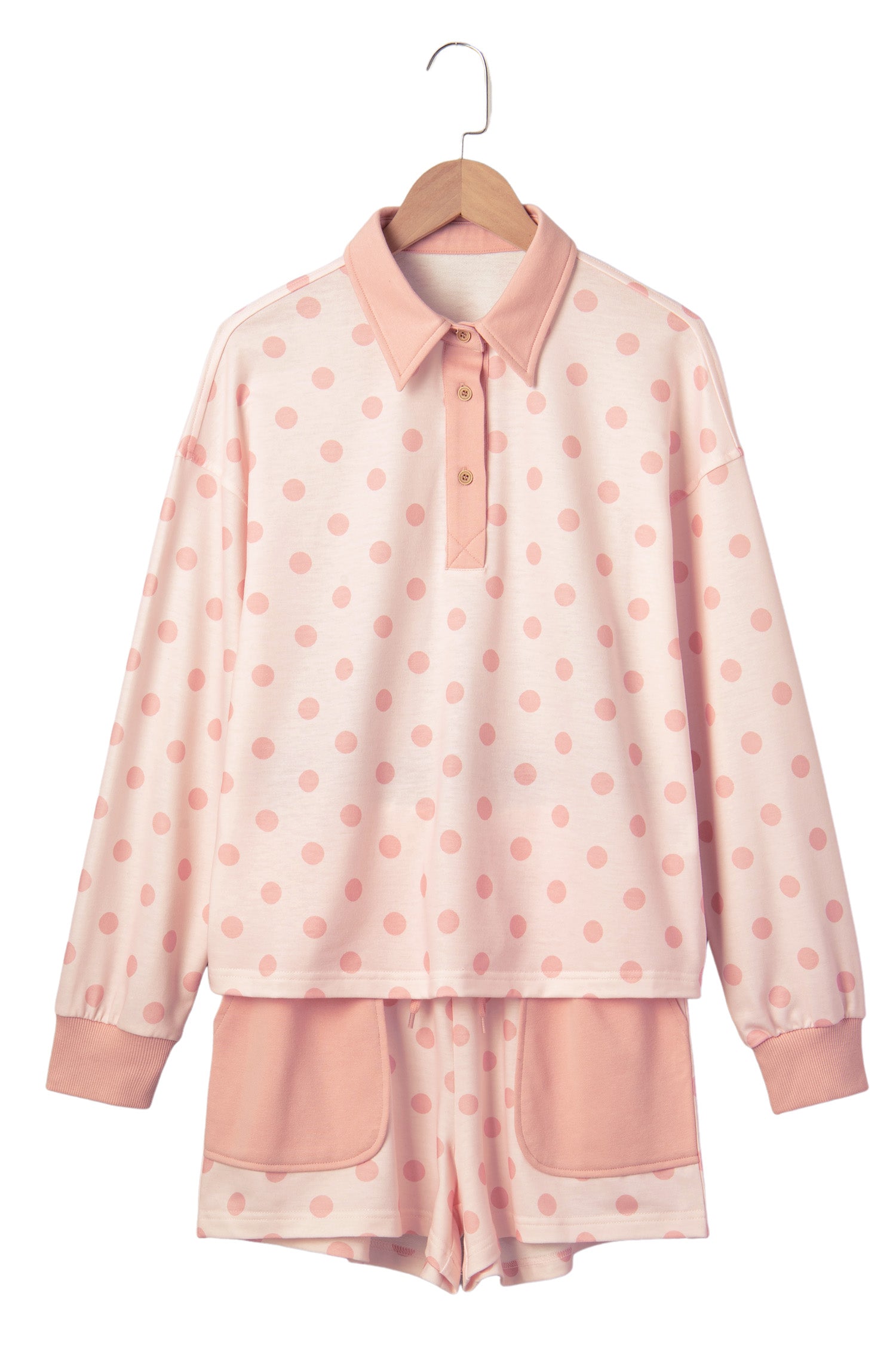 Polka Dot Polo Pullover & Elastic Waist Shorts Set