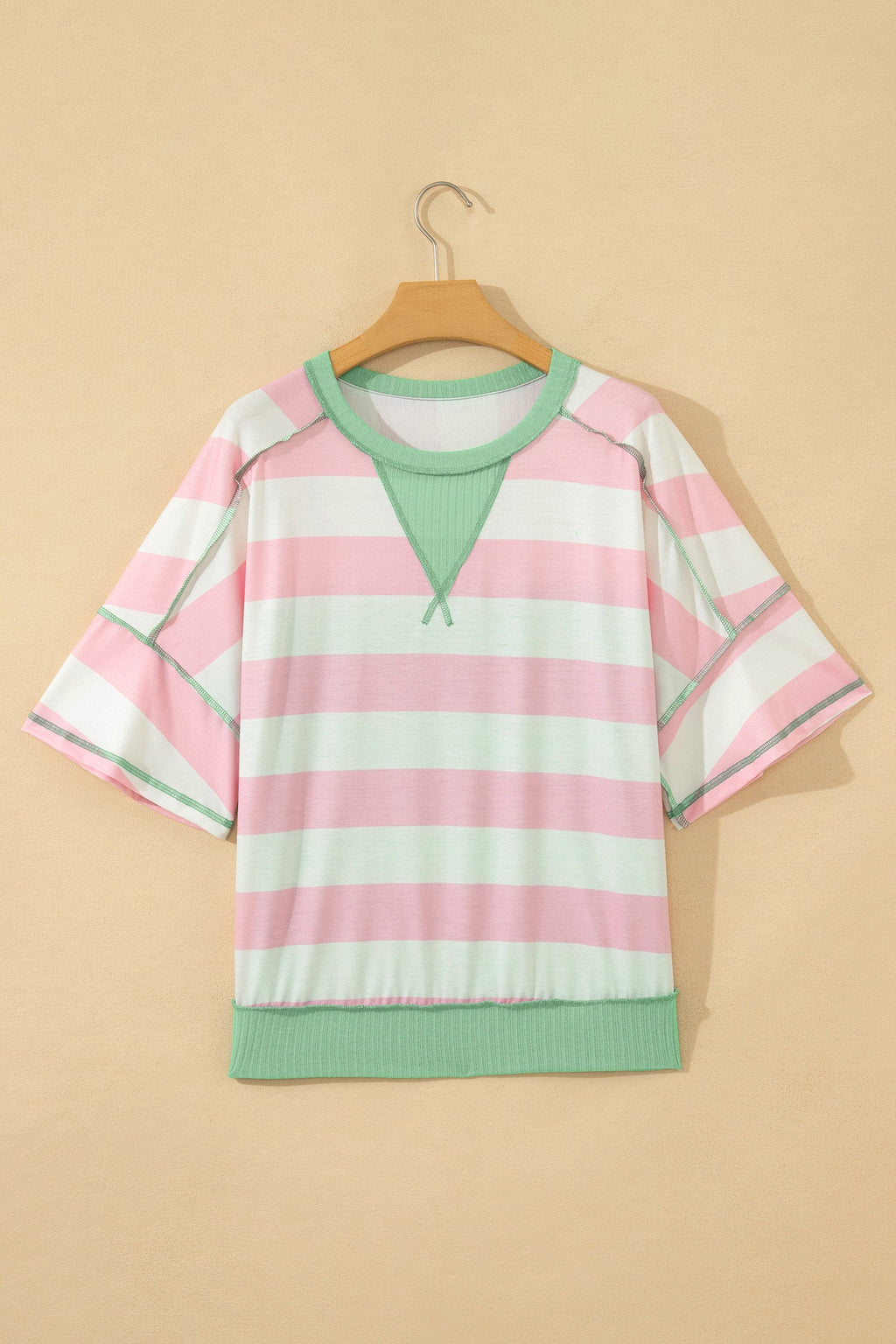 Stripe Exposed Seam Ribbed Patchwork Oversized Tee