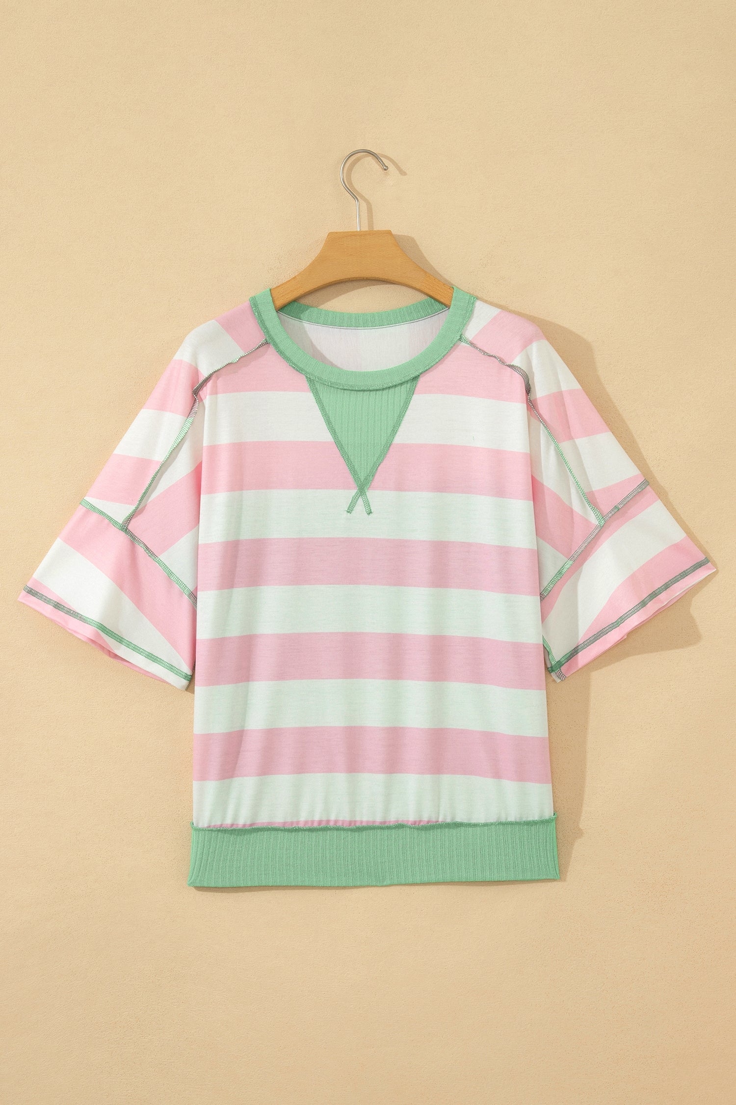 Stripe Exposed Seam Ribbed Patchwork Oversized Tee
