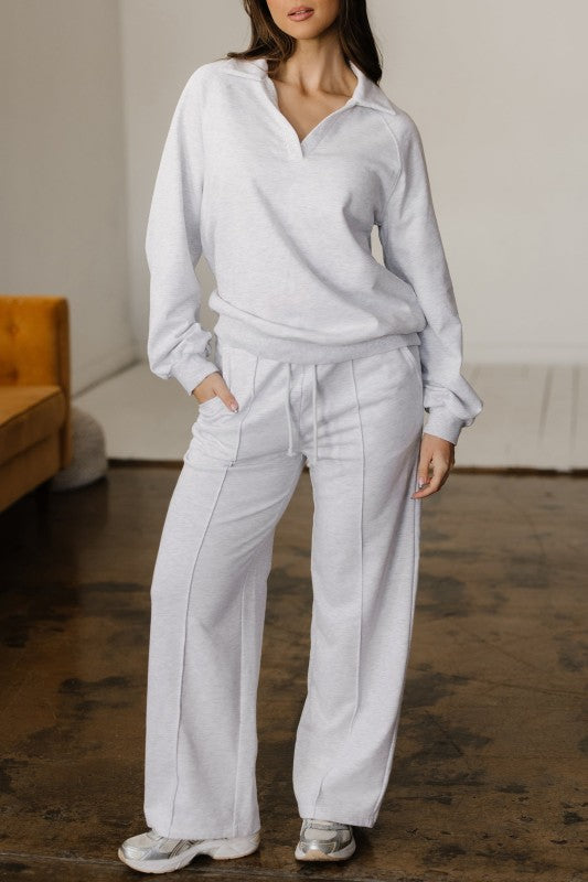 Solid V-Neck Pullover and Drawstring Sweatpants Se