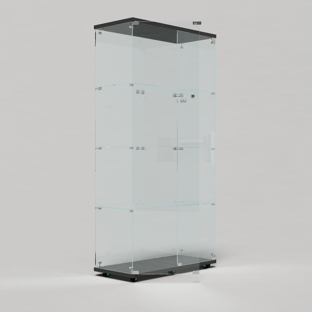 Tempered glass display cabinet, wine cabinet,storage cabinet,file cabinet,with Bluetooth LED light strip,lock on the door,equipped with cast,easy to move,for living room, bedroom,hallway,Office,black