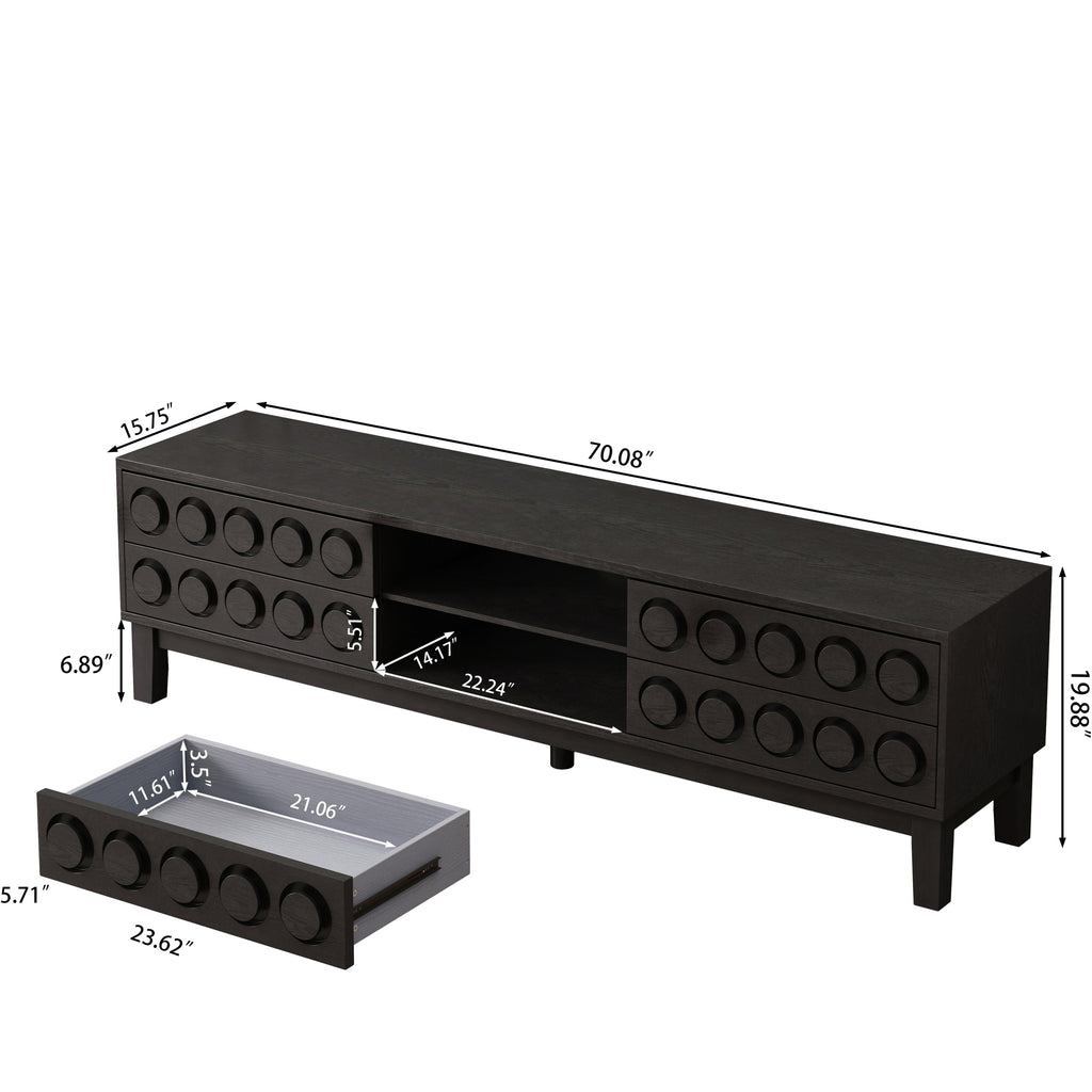 TV Stand for TVs up to 75', Media Console with 4 Drawers, Entertainment Center with Storage for Living Room and Bedroom(Black)