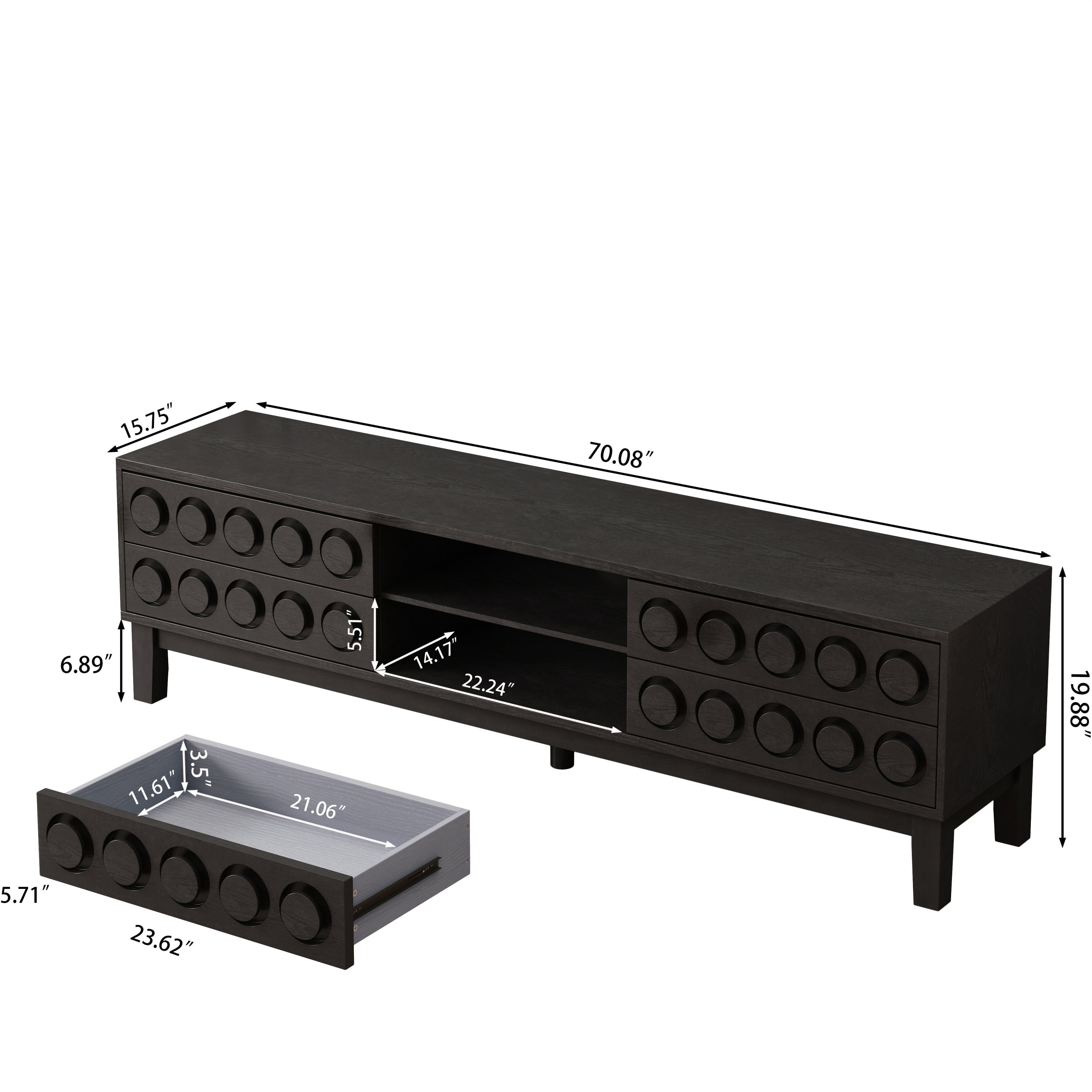 TV Stand for TVs up to 75', Media Console with 4 Drawers, Entertainment Center with Storage for Living Room and Bedroom(Black)