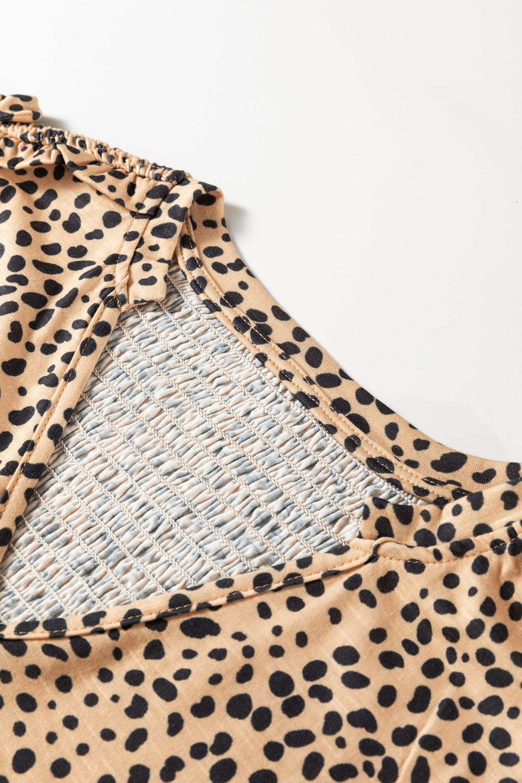 Cheetah Frilled V-Neck Short Sleeve Blouse