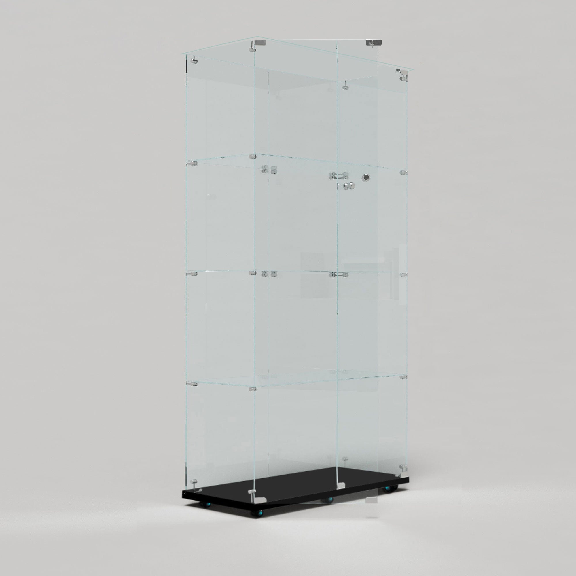 Tempered glass display cabinet,wine cabinet, storage cabinet,file cabinet,with Bluetooth LED strip,can be controlled by remote control or mobile APP,swivel casters,can be placed anywhere, color:black