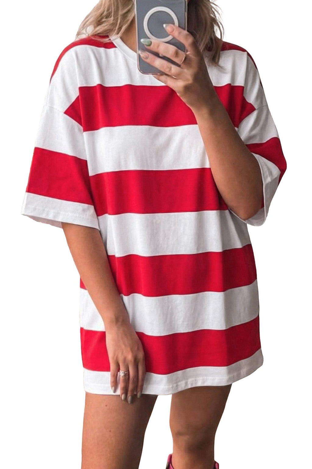 Stripe Colorblock Short Sleeve Oversize Tunic Tee