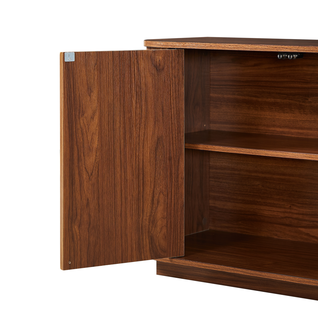 Sideboard Storage Cabinet TV Stand with wave pattern Buffet Cabinet Wooden Vertical Striped Cabinet for Kitchen/Bedroom/Entryway. Walnut, 64''W x 15''D x 24''H.