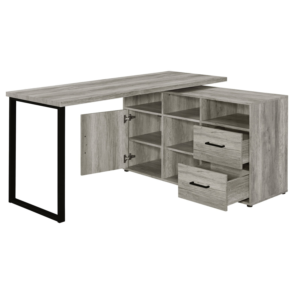 Corrado Grey Driftwood L-shape Office Desk with Storage