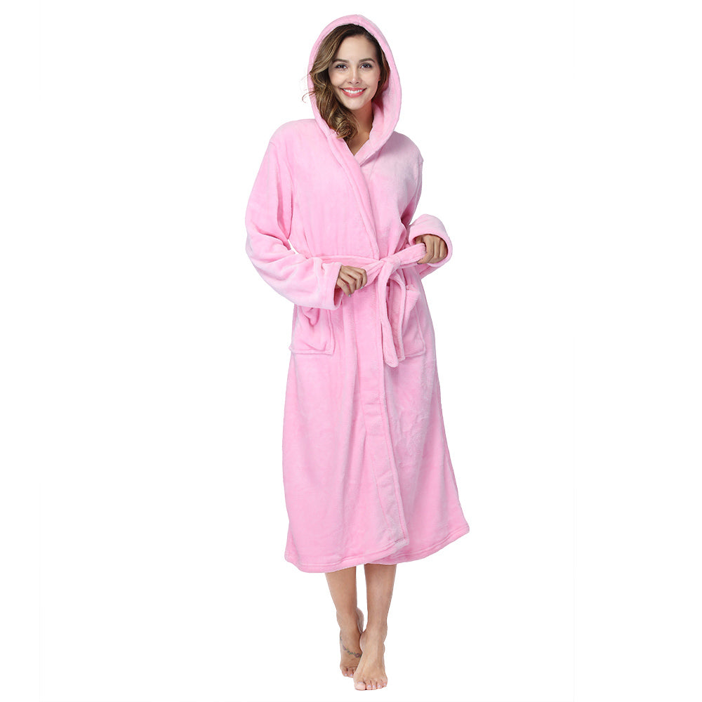 Women's Plus Size Pink Long Flannel Bathrobe