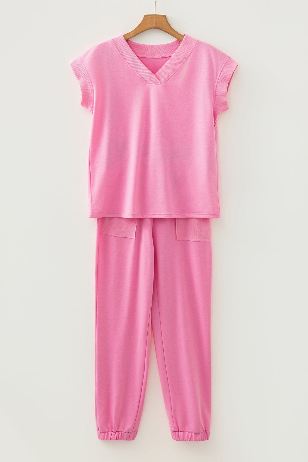 Solid V-Neck Tee & Drawstring Pants Set