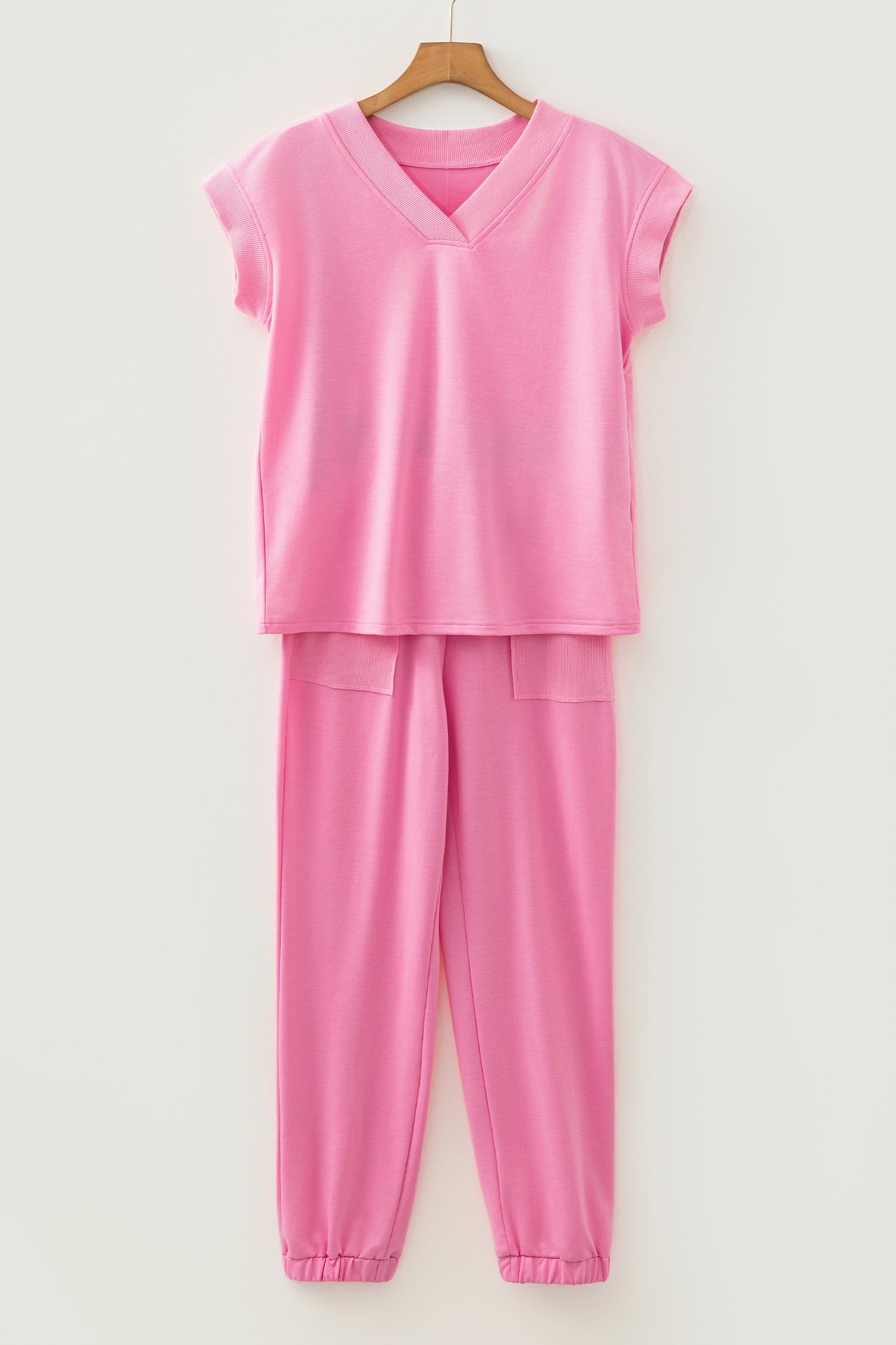 Solid V-Neck Tee & Drawstring Pants Set