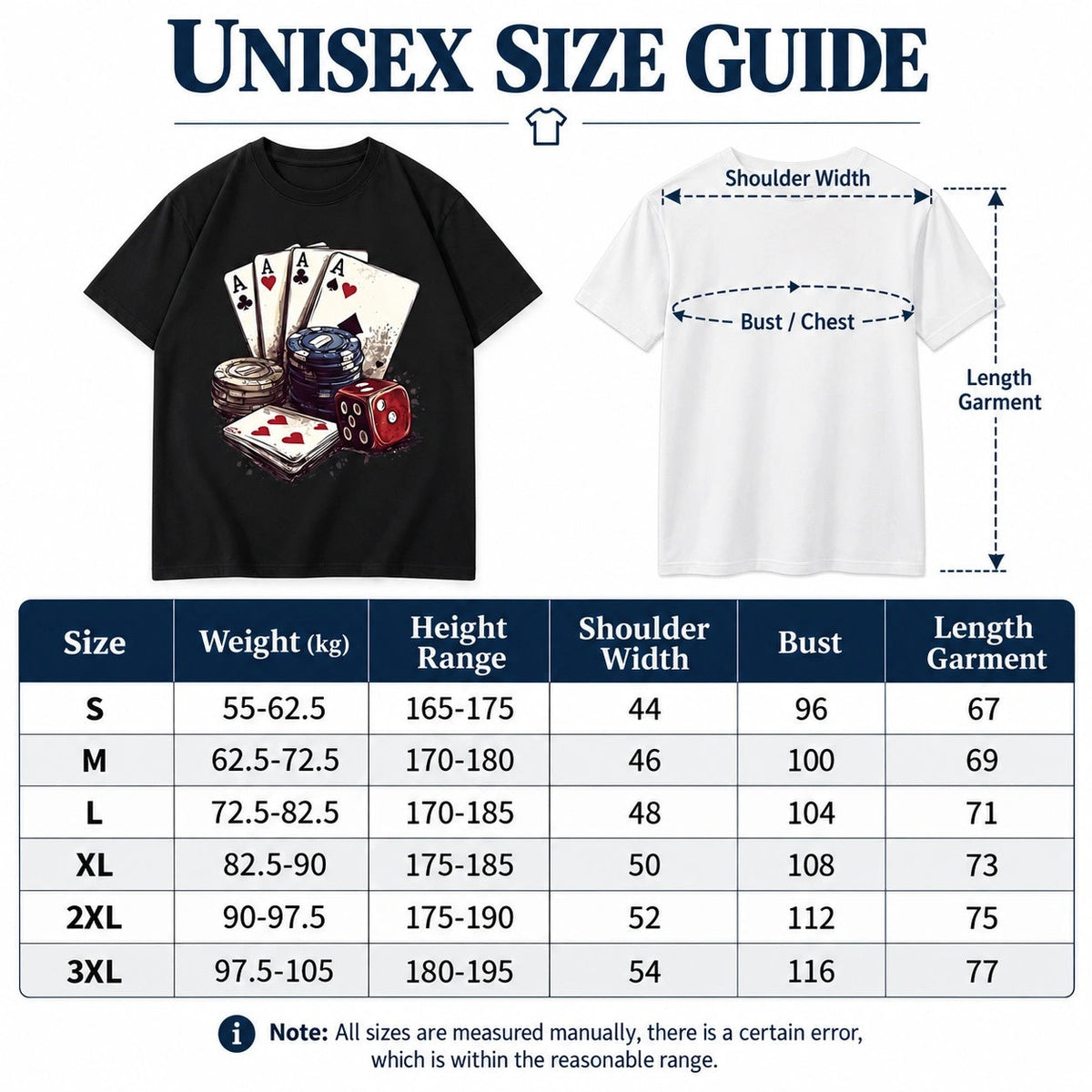 Vintage Playing Cards Aces Dice Poker Cotton Graphic T-shirt for Men & Women