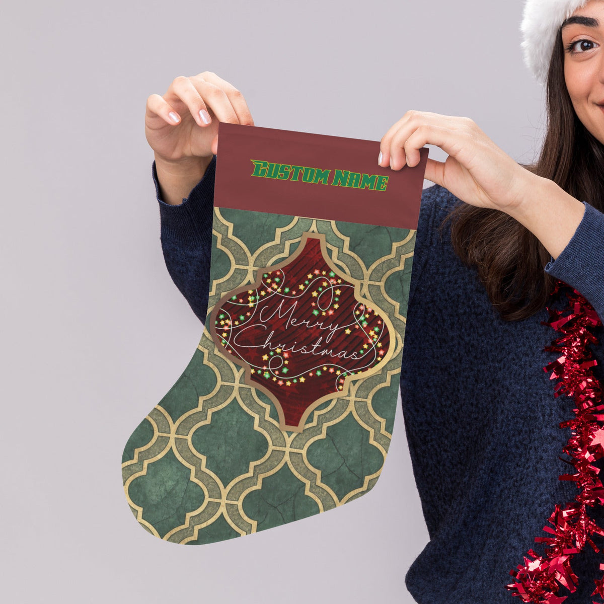 Personalizable Christmas Arabesque Tile Christmas Stocking (Made in USA)