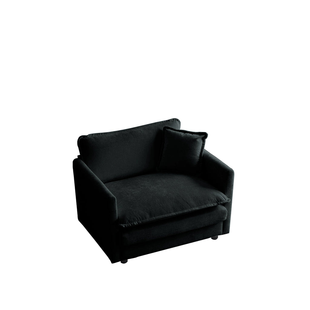 Comfy Deep Single Seat Sofa Upholstered Reading Armchair Living Room Chair Black Chenille Fabric , 1 Toss Pillow