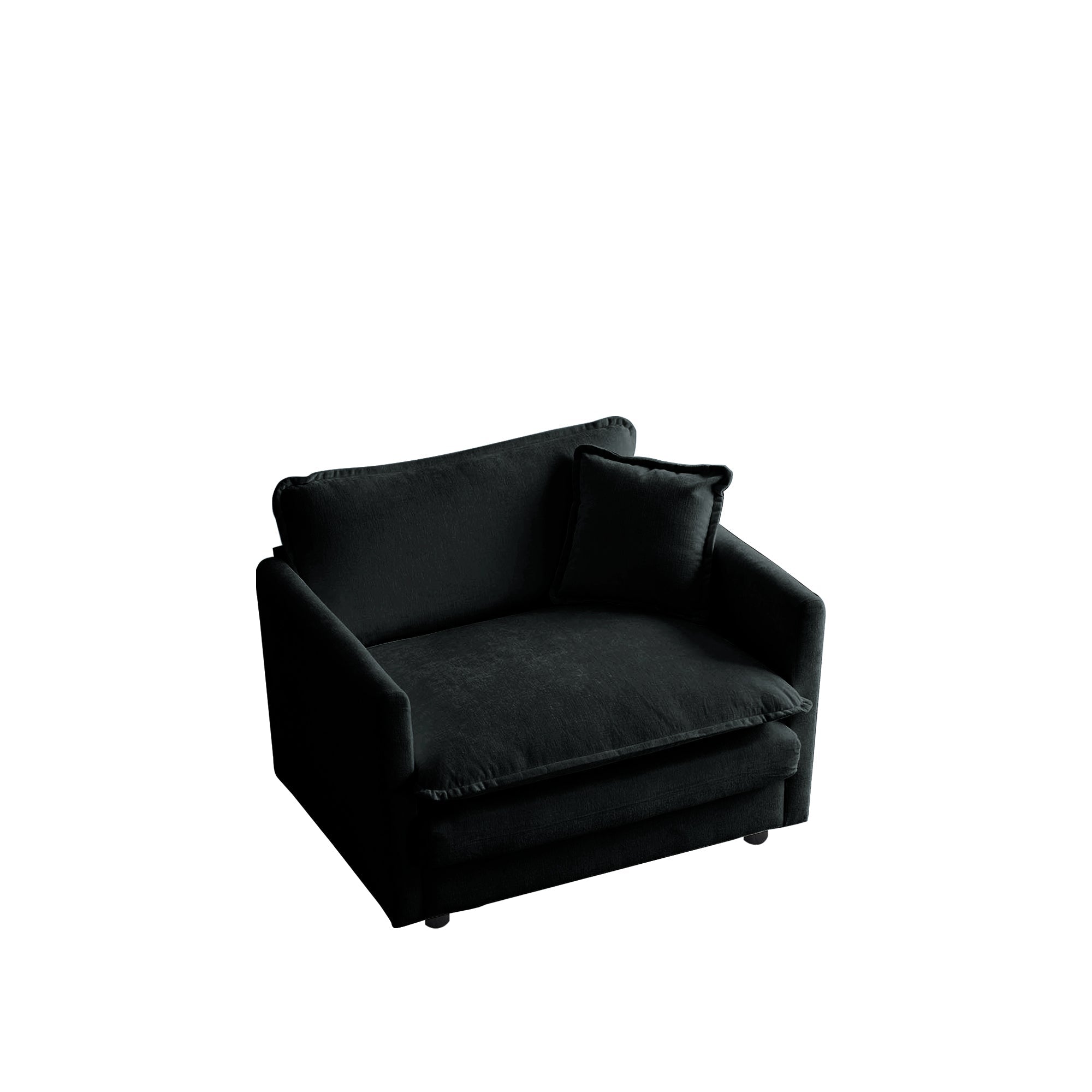 Comfy Deep Single Seat Sofa Upholstered Reading Armchair Living Room Chair Black Chenille Fabric , 1 Toss Pillow