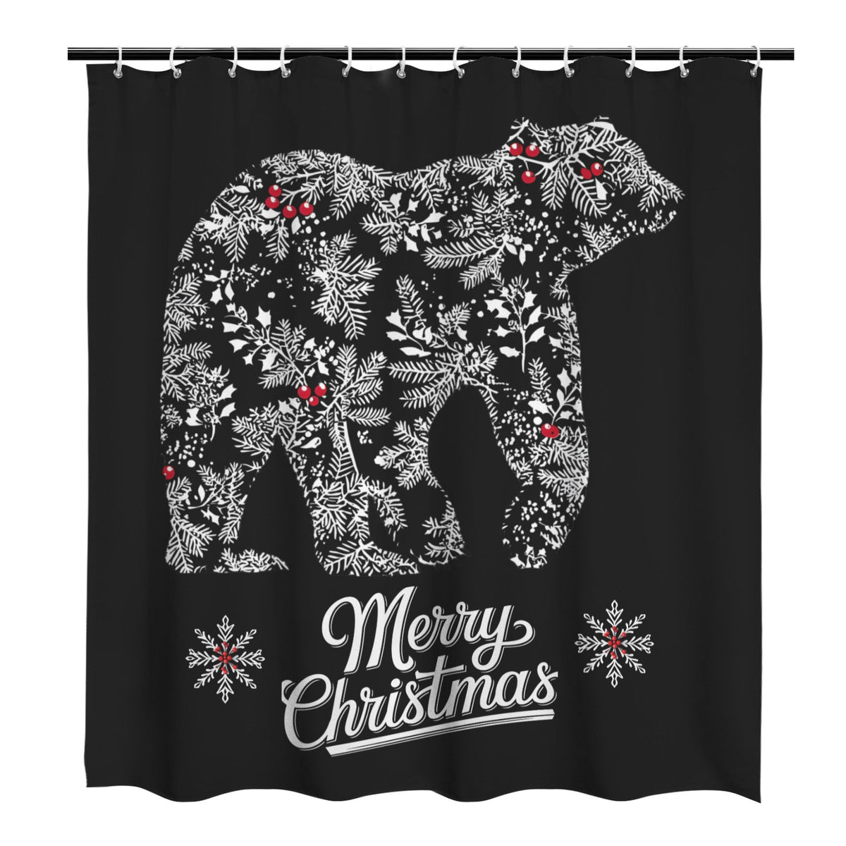 Merry Christmas Chinoiserie Polar Bear Shower Curtain - 66" x 72"（Made in USA）