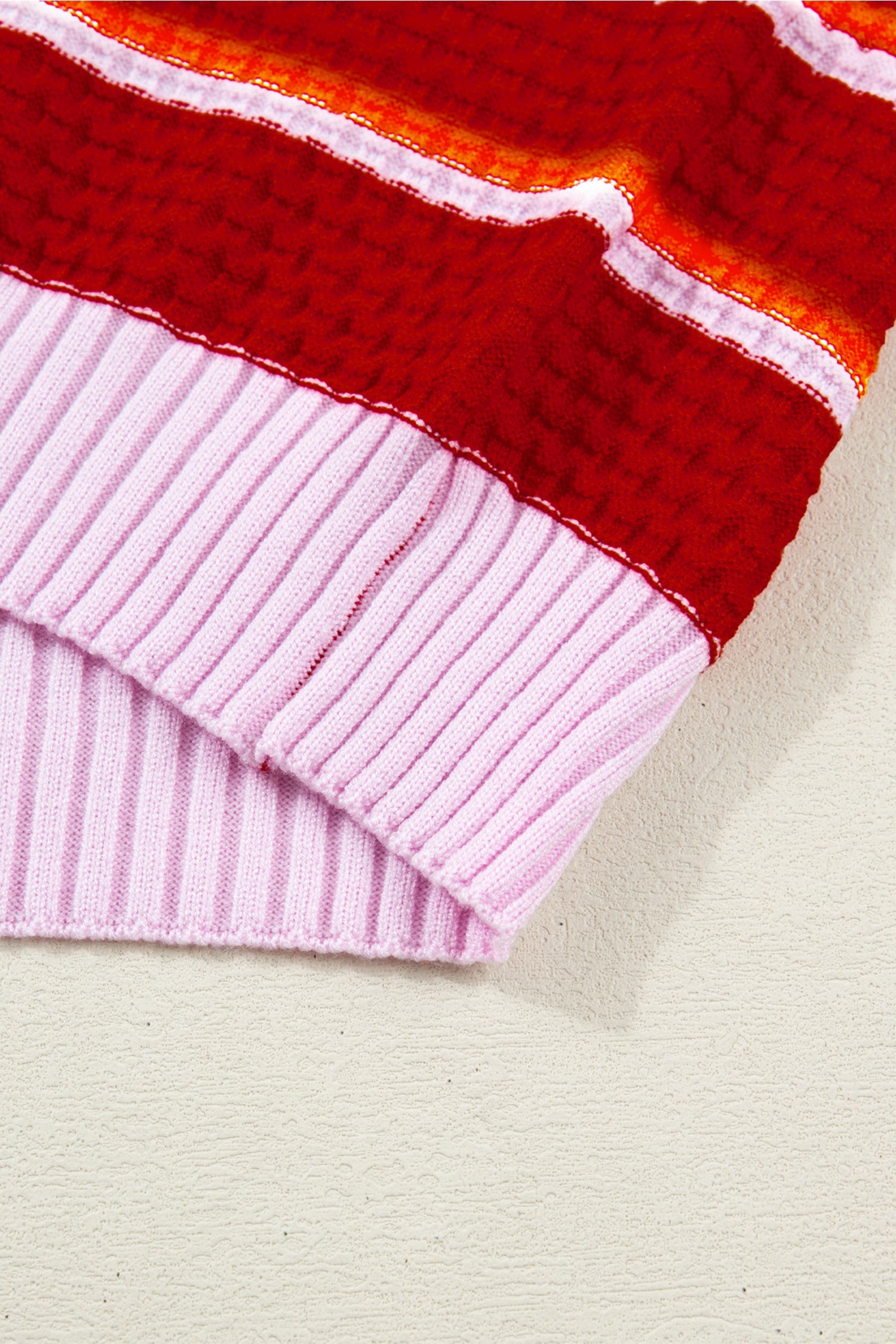 Stripe Colorblock Trim 3/4 Sleeve Sweater Top