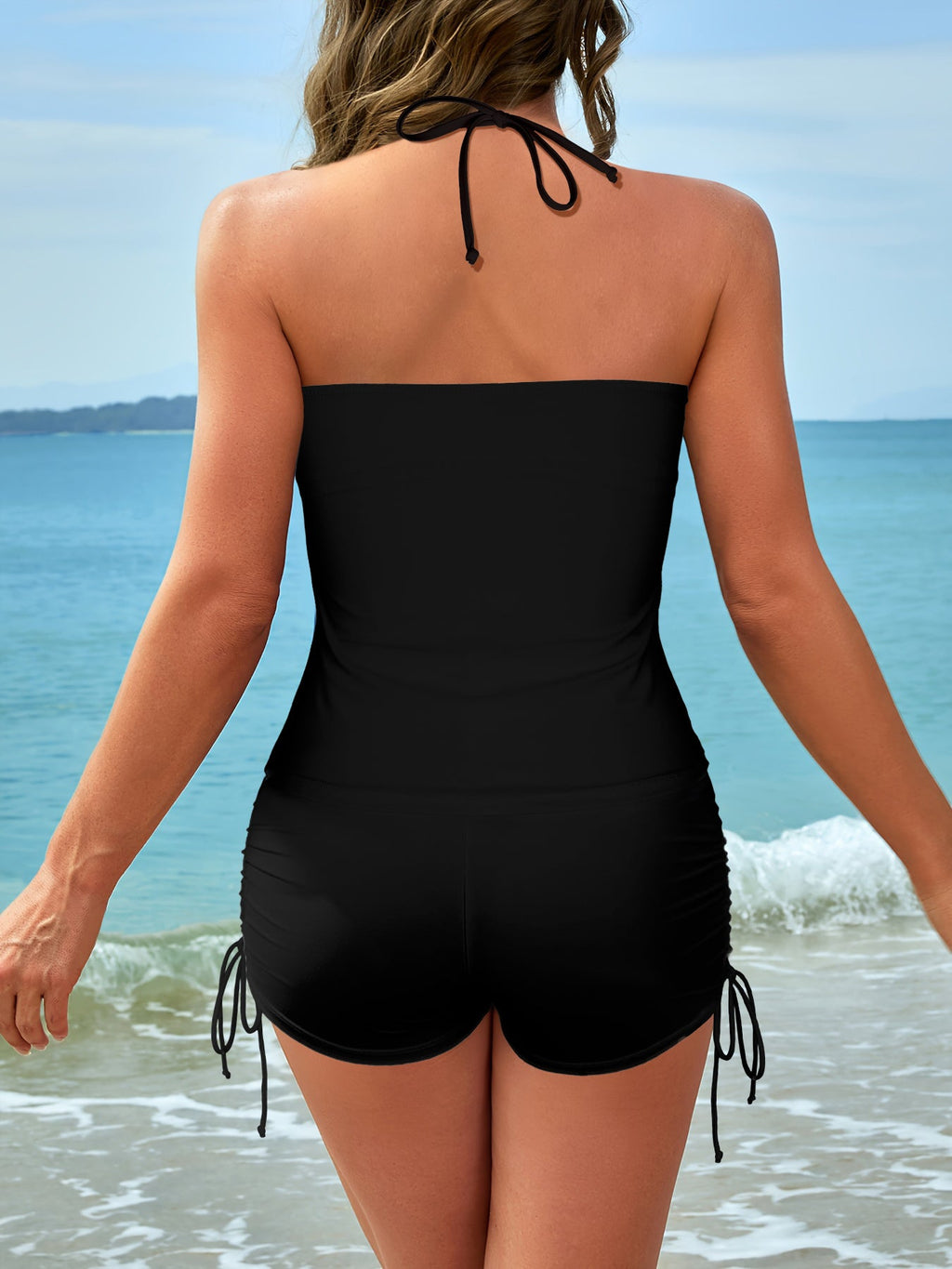 Cute Black Puppy Tankini Swimsuits with Shorts for Women (Front Printing)